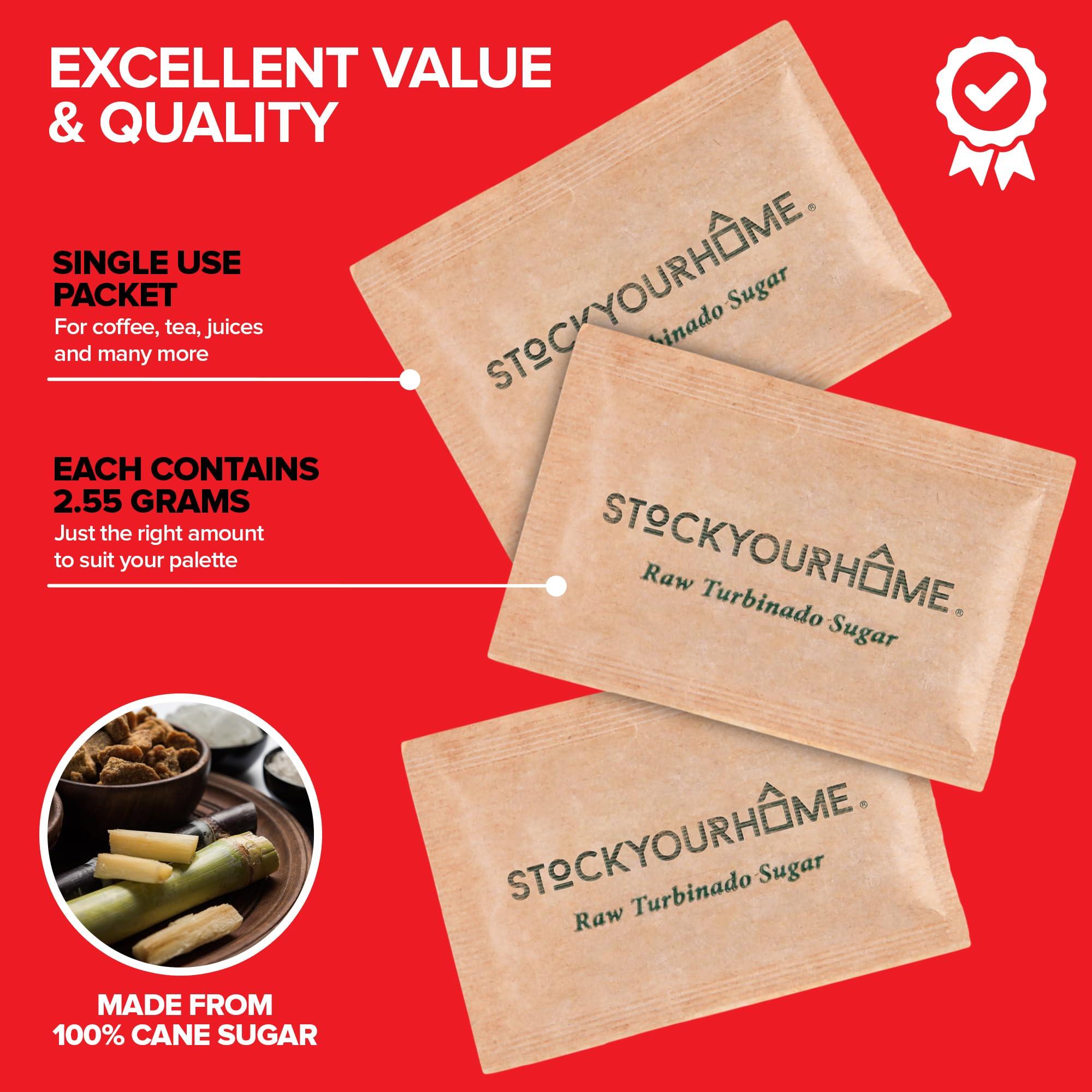 Stock Your Home Bulk Sugar Packets, 500 Count - Individual Servings of Turbinado Sugar Packets for Coffee & Tea, Granulated Brown Raw Sugar Packs Great for Restaurants, Coffee Shops, Offices, and More