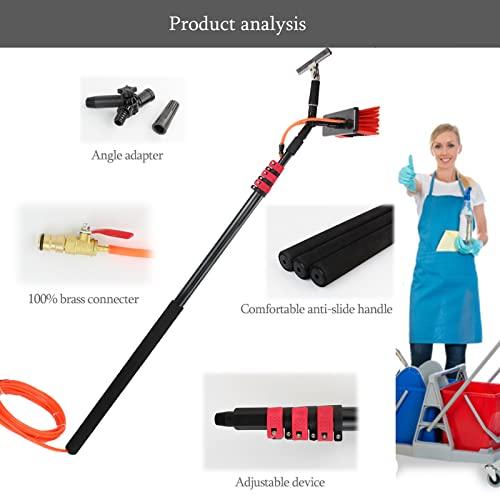 WWTSMYXGS 3.6-10.8M Window Cleaning Pole,Water Fed Telescopic Brush,Window Cleaner Kit with Squeegee,Extendable Solar Panel Washing Equipment Cleaning Conservatory Roof Extendable Cleaner (5.4M)