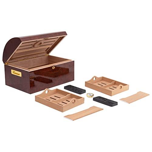 QUALITY IMPORTERS TRADING COMPANY Treasure Dome Humidor, Dome Lid, Lined With Spanish Cedar, 1 Humidifier, 2 Large Rectangle Humidifiers, High Gloss