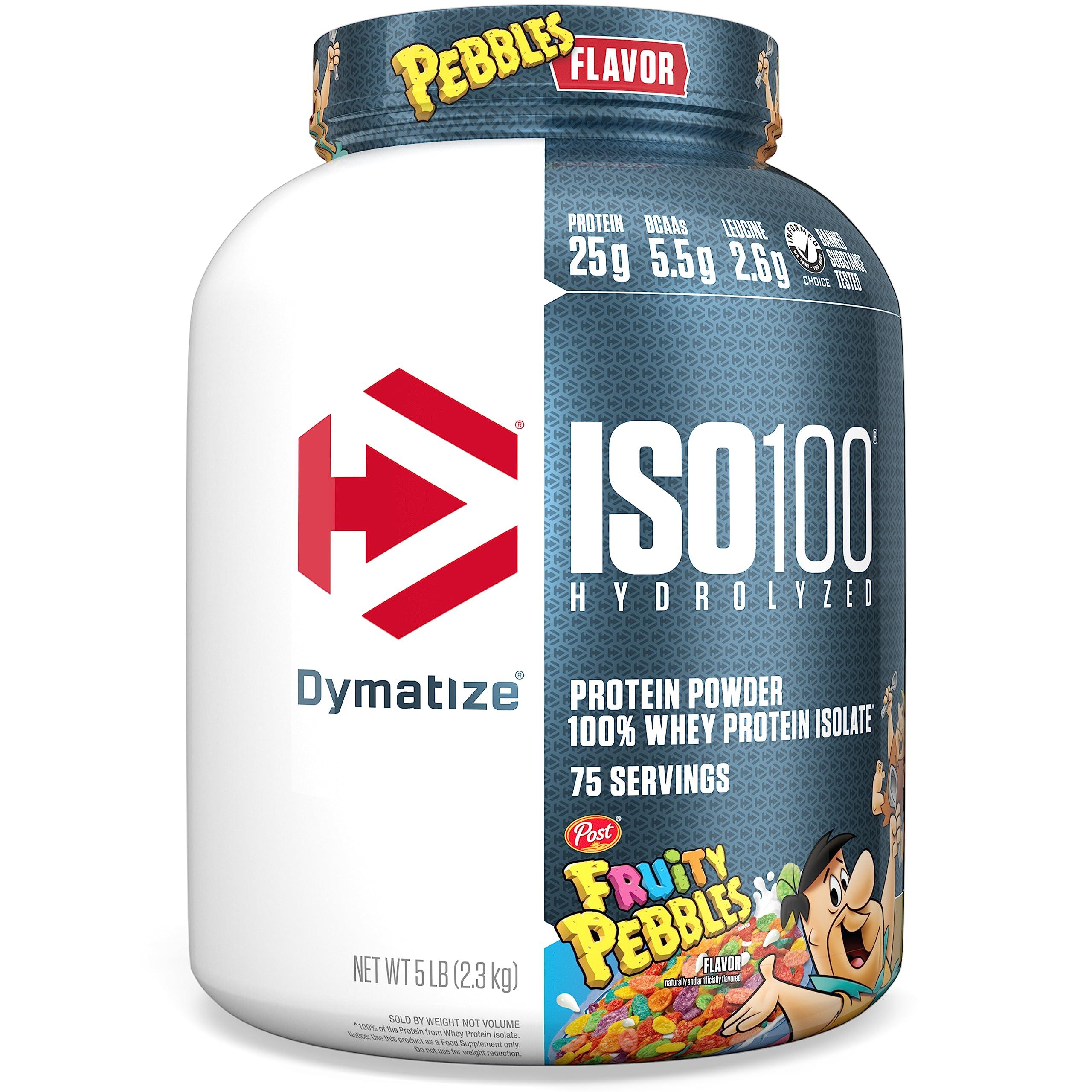 Dymatize Dymatize ISO100 Hydrolyzed Protein Powder, 100% Whey Isolate, 25g of Protein, 5.5g BCAAs, Gluten Free, Fast Absorbing, Easy Digesting, Fruity Pebbles, 5 Pound