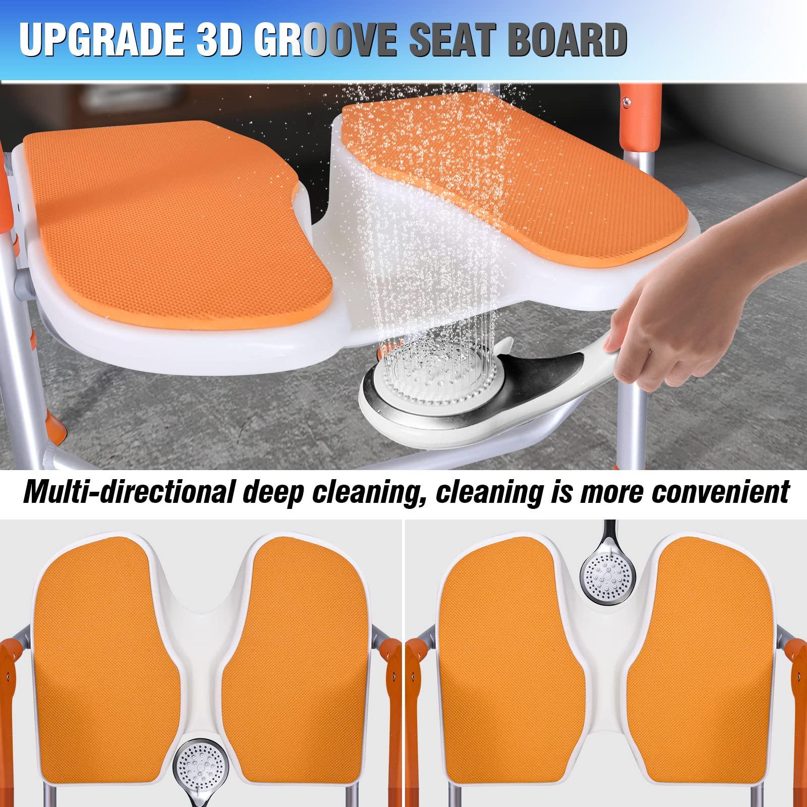 Felstar Shower Chair with Arms and Back 350 LB, Folding Shower Chair 5-Level Adjustable, Non-Slip Feet Shower Seat Cutout for Private Washing,for Elderly,Disabled, Seniors & PregnantHeavy Duty Shower Chair