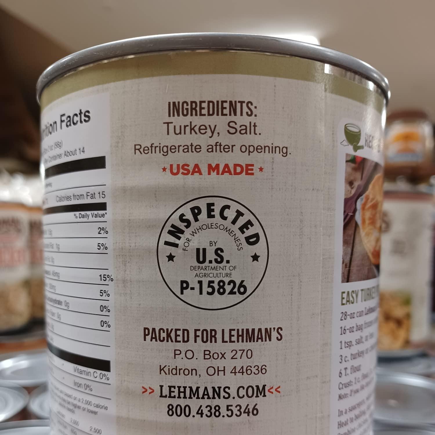 Lehman\'s Lehman\'s All Natural Canned Meat, USA Made Ready to Eat for Everyday, Camping or Emergencies, 28 oz Cans, Case of 12, Turkey