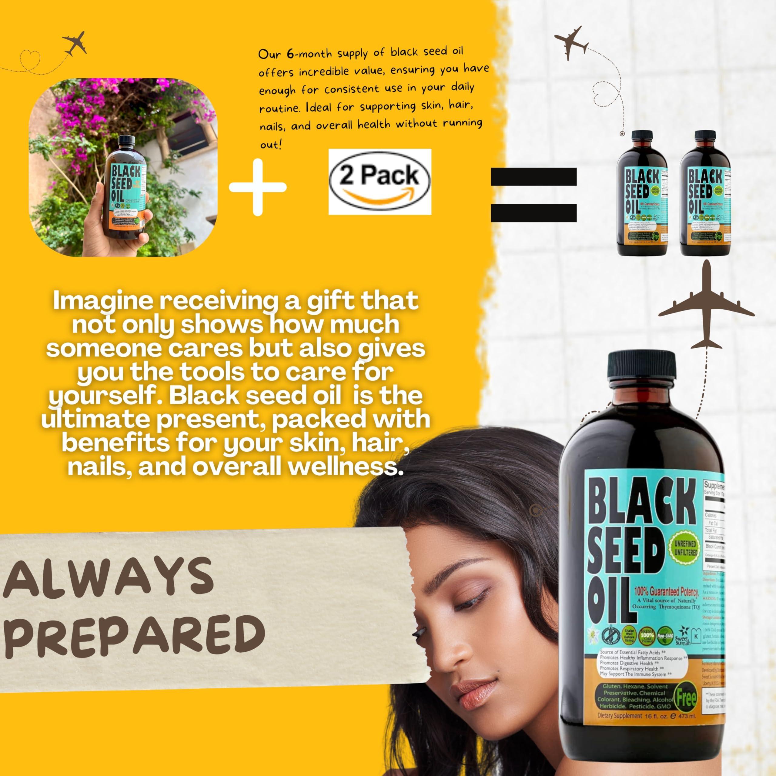 SWEET SUNNAH BLACK SEED, YOURS TO DISCOVER 180 Days Premium 2 pack 16-Ounce Turkish Black Seed Oil - 3x Thymoquinone for Optimal Wellness and Immunity - Cold-Pressed, Natural Source of Antioxidants - Boost Energy and Vitality - by Sweet Sunnah