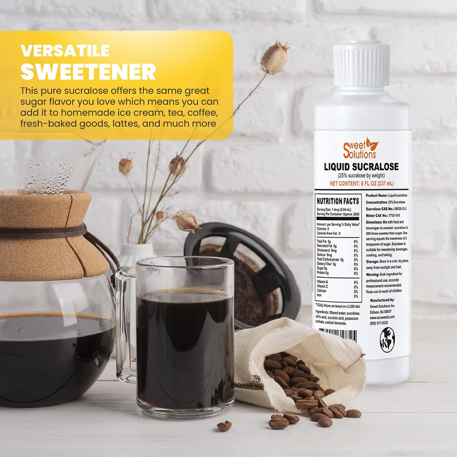 EZ-Sweetz Concentrated Liquid Sucralose Sweetener, 25% Concentrated Sugar Alternative, 8 oz. Bulk for Drinks, Food, and Pastries, Zero Calories and No Carbs (1- Pack)