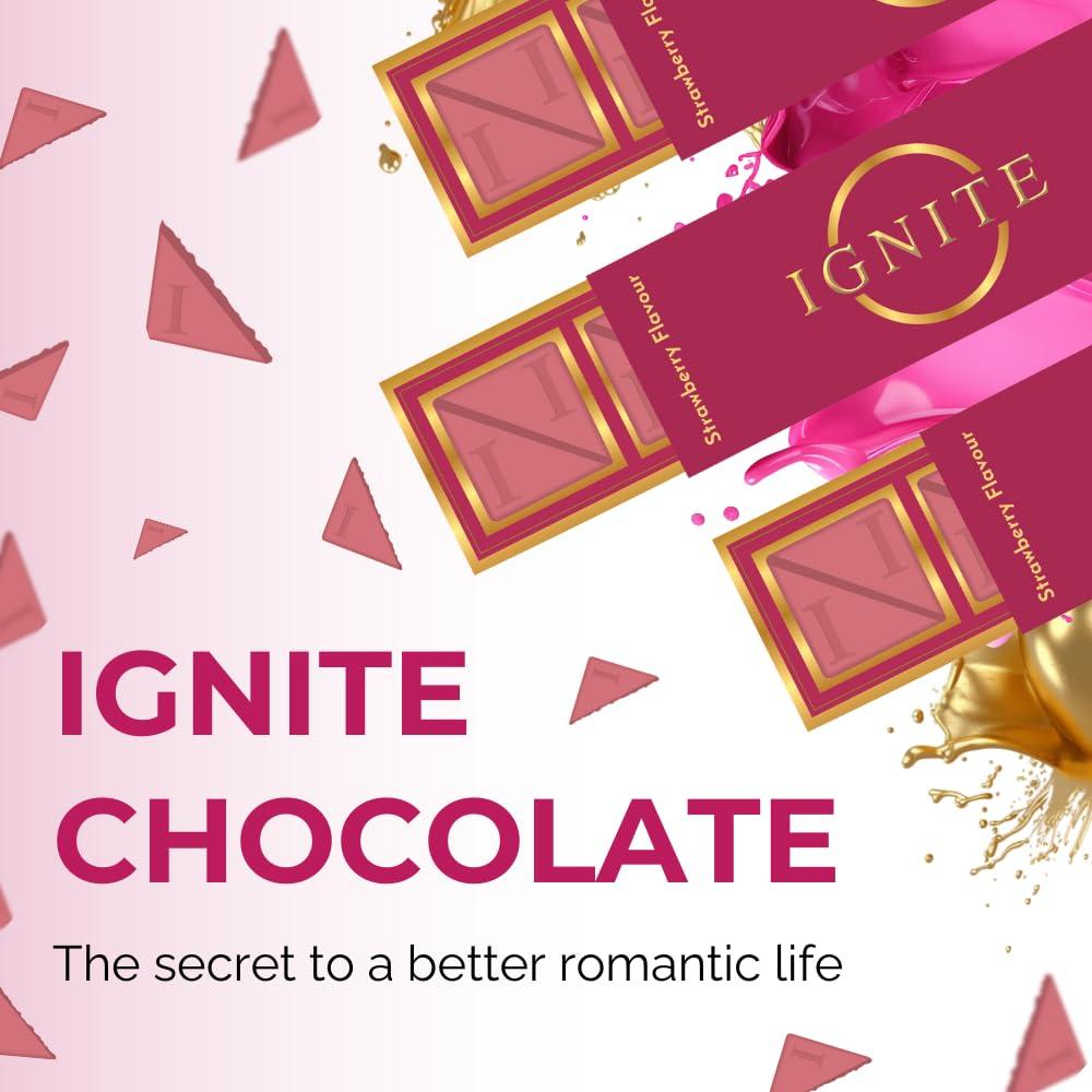MBDH Wellness Ignite Chocolate Bars - Premium Strawberry flavor Chocolate Squares for Couples - 60% Cocoa, Vegetarian - Crafted with Epimedium and Maca Root for a Delightful Experience - Ideal for Men & Women