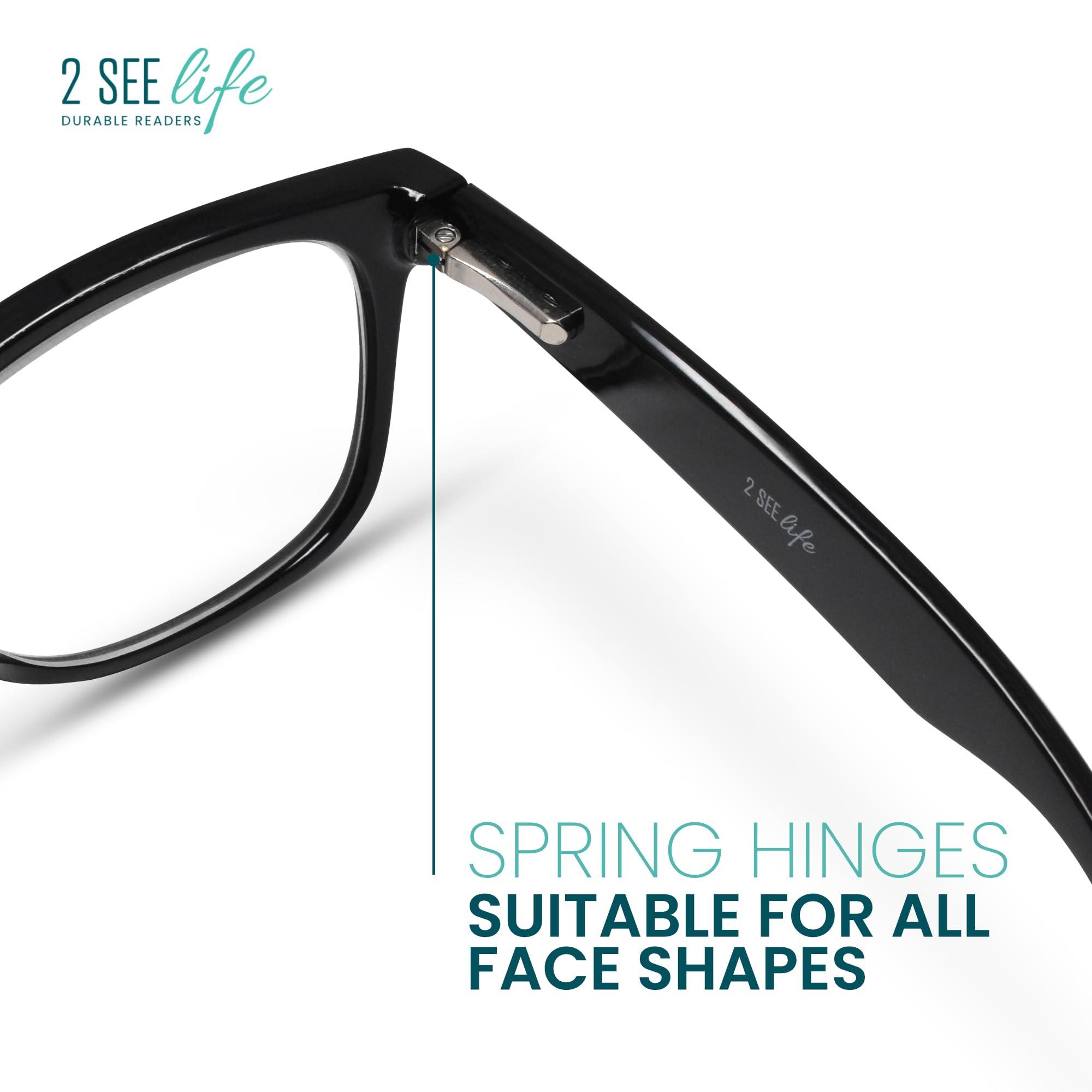 2SeeLife Black Thick Frame Oversized Reading Glasses Men 1.0 To Look Trendy With Clear Vision - Sturdy & Durable Glasses For Men to Fit All Face Shapes - Comfy Readers For Men - Mens Reading Glasses 1.0