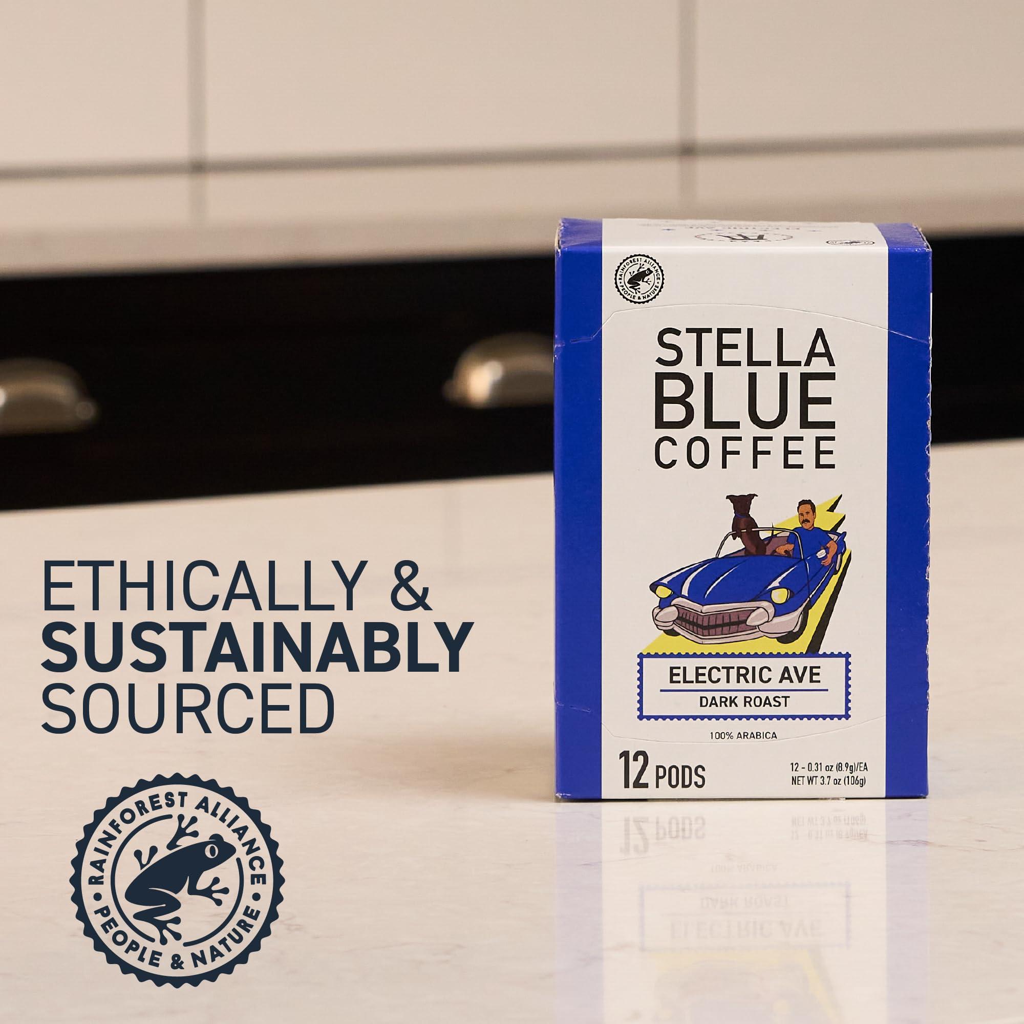 Stella Blue STELLA BLUE Fresh K Cup Coffee Pods | Electric Avenue Blend | 100% Arabica DARK Roast | Ethically & Sustainably Sourced from Central America | Helps Support PAWS Chicago | 12 Single Serve Pods