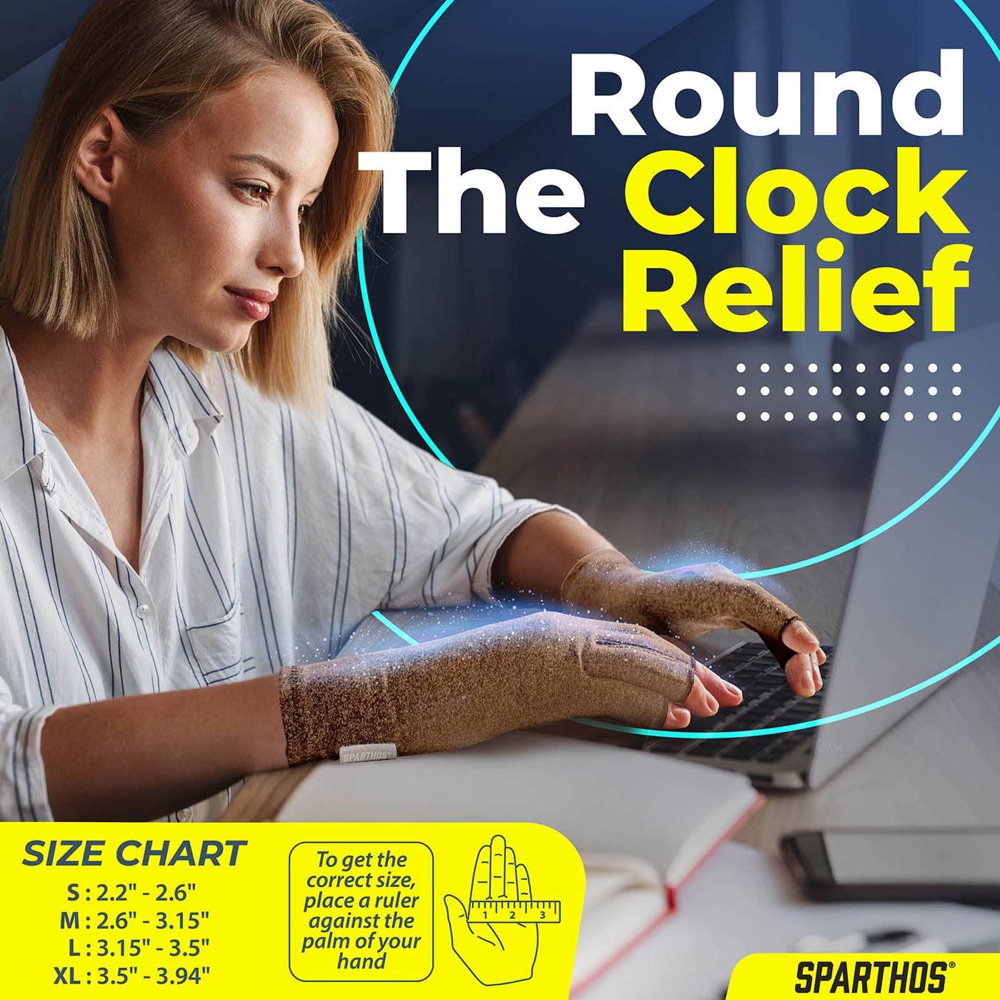 Sparthos Sparthos Arthritis Hand Compression Gloves - Helps With Carpal Tunnel & Rheumatoid Artritis Pain - Support Your Hands While Typing - Fingerless Circulation Glove - Fits Men & Women (Beige - Large)