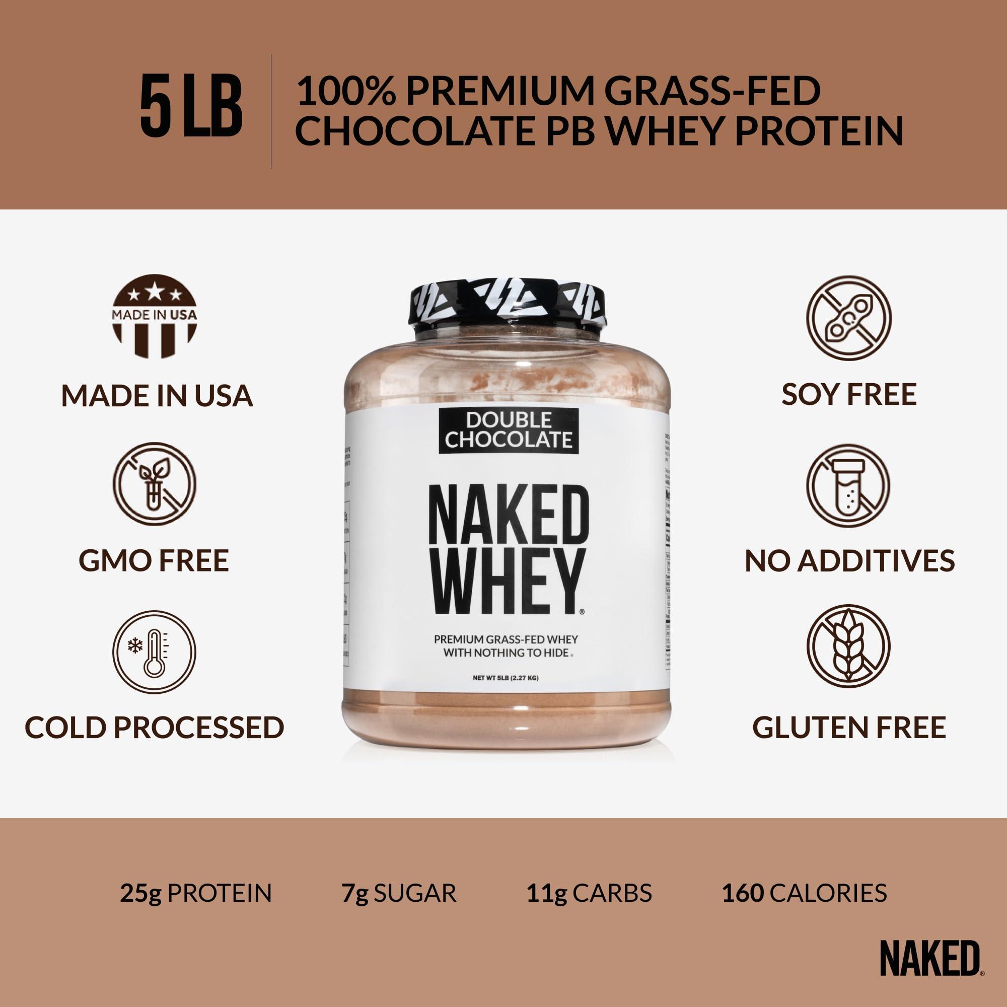 NAKED NAKED Whey Double Chocolate Grass Fed Whey Protein Powder, No GMO, No Soy, and Gluten Free. Nothing Artificial, Aid Growth and Recovery - 53 Servings