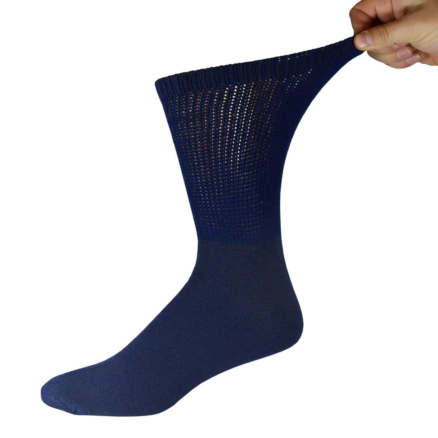 Brooklyn Socks 6 Pairs of Cotton Diabetic Non-Binding Neuropathy Crew Socks (Navy, Fits Mens Shoe Size 12-15/Womens Shoe Size 13-16)