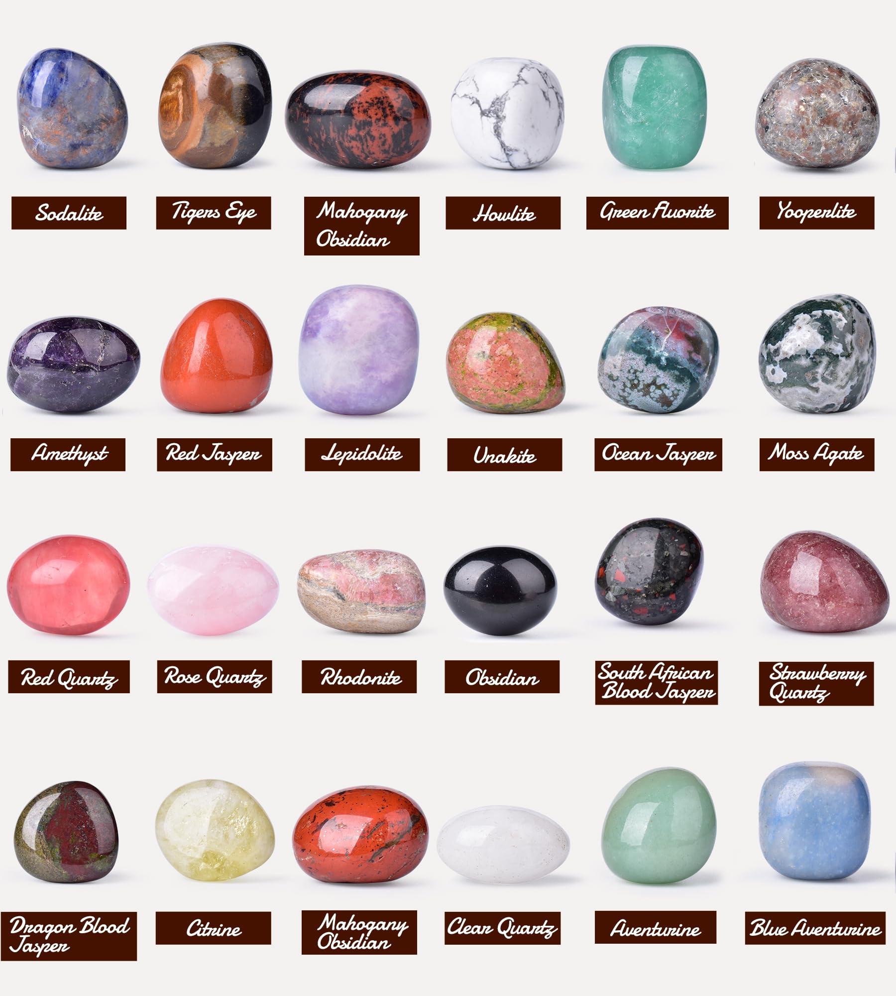 SigMntun SigMntun Polished Healing Crystals Stone Set, 24 Types of 0.6" Handpicked Tumbled Stones for Healing, Reiki, Meditation, Crafting, Home Decor, Ethically Sourced, Mixed-96
