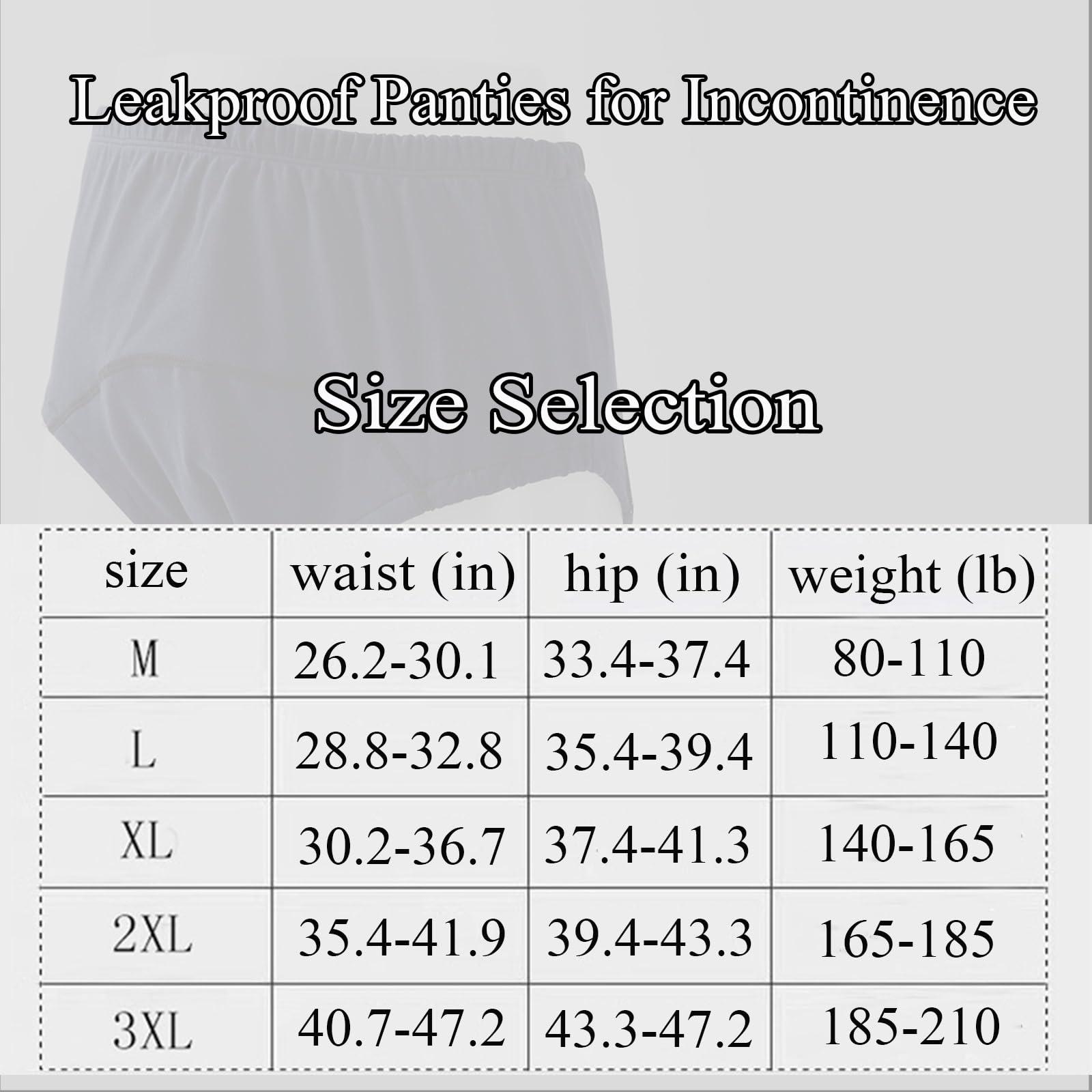 MKKBOB Leakproof Panties for Women Incontinence Diapers,Panties for Incontinence for Home Care Incontinence Diapers Adult Cloth Diapers Reusable Leakproof Underwear(Black,X-Large)