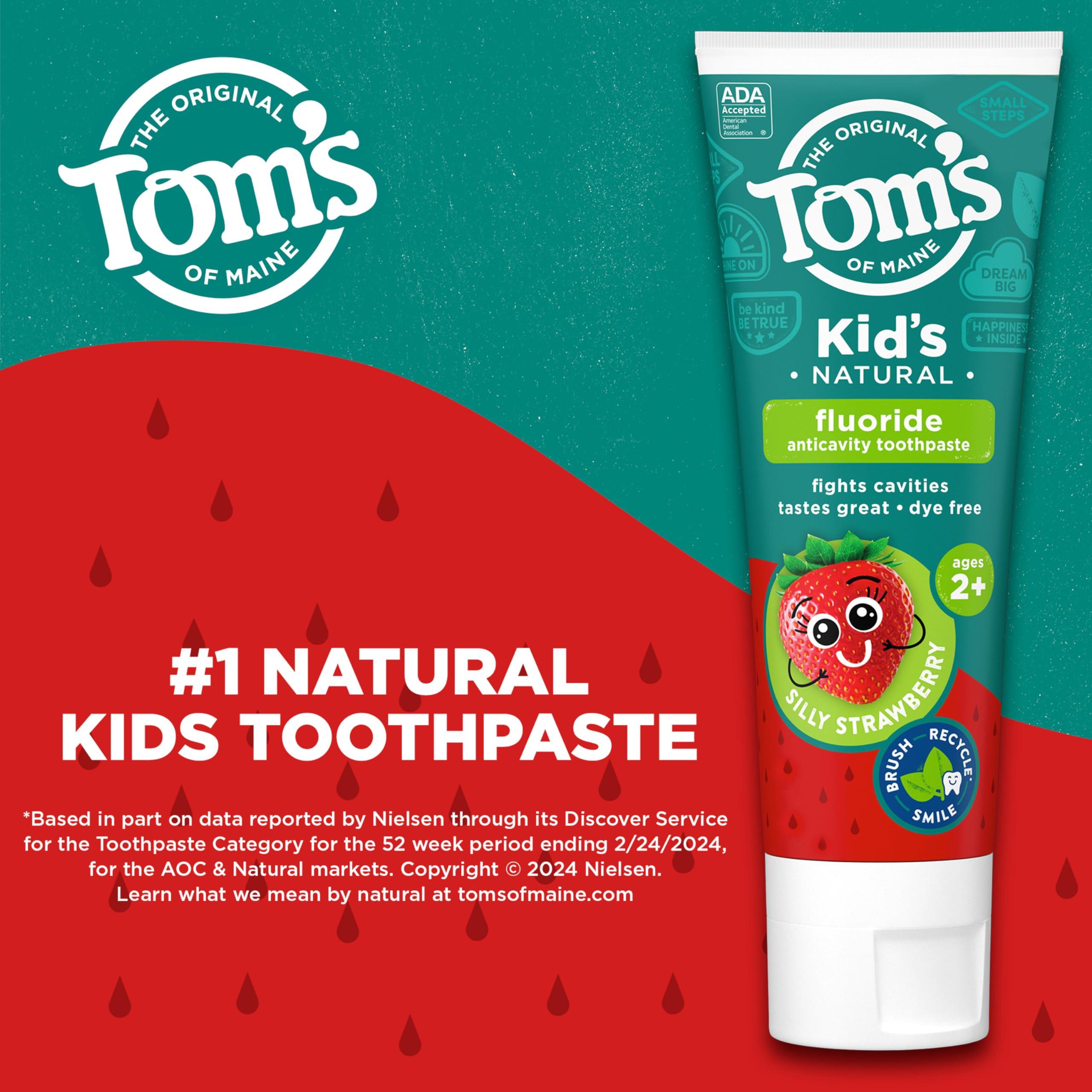 Tom's of Maine Tom's of Maine ADA Approved Fluoride Children's Toothpaste, Natural Toothpaste, Dye Free, No Artificial Preservatives, Silly Strawberry, 5.1 oz. 3-Pack (Packaging May Vary)