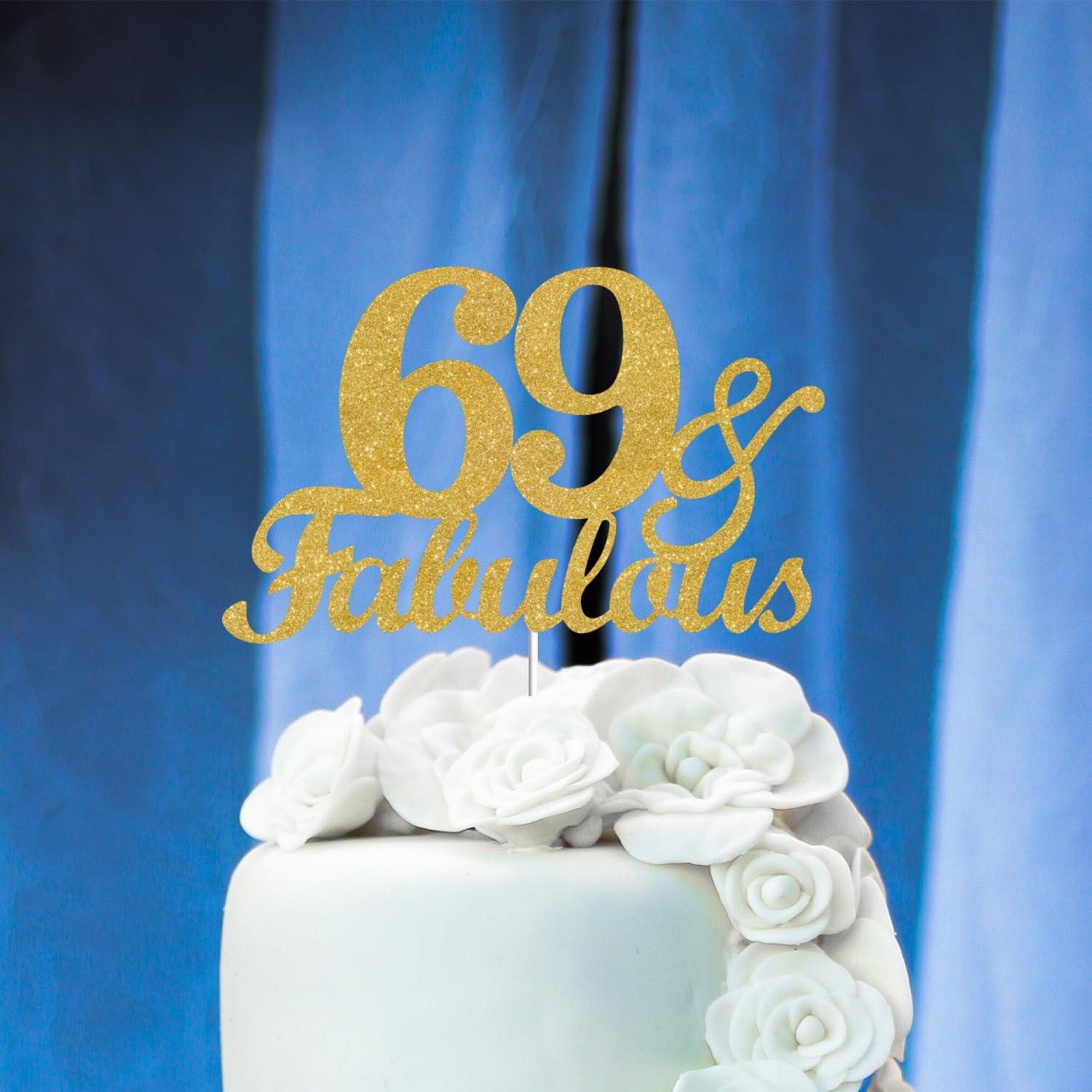 JUTTIRA 69 & Fabulous Cake Toppers Gold Glitter, Happy 69th Birthday Cake Topper Cheers to 69 Years Old Bday Decoration, Sixty-nine and Fabulous Cake Decorations for 69th Birthday Anniversary Party