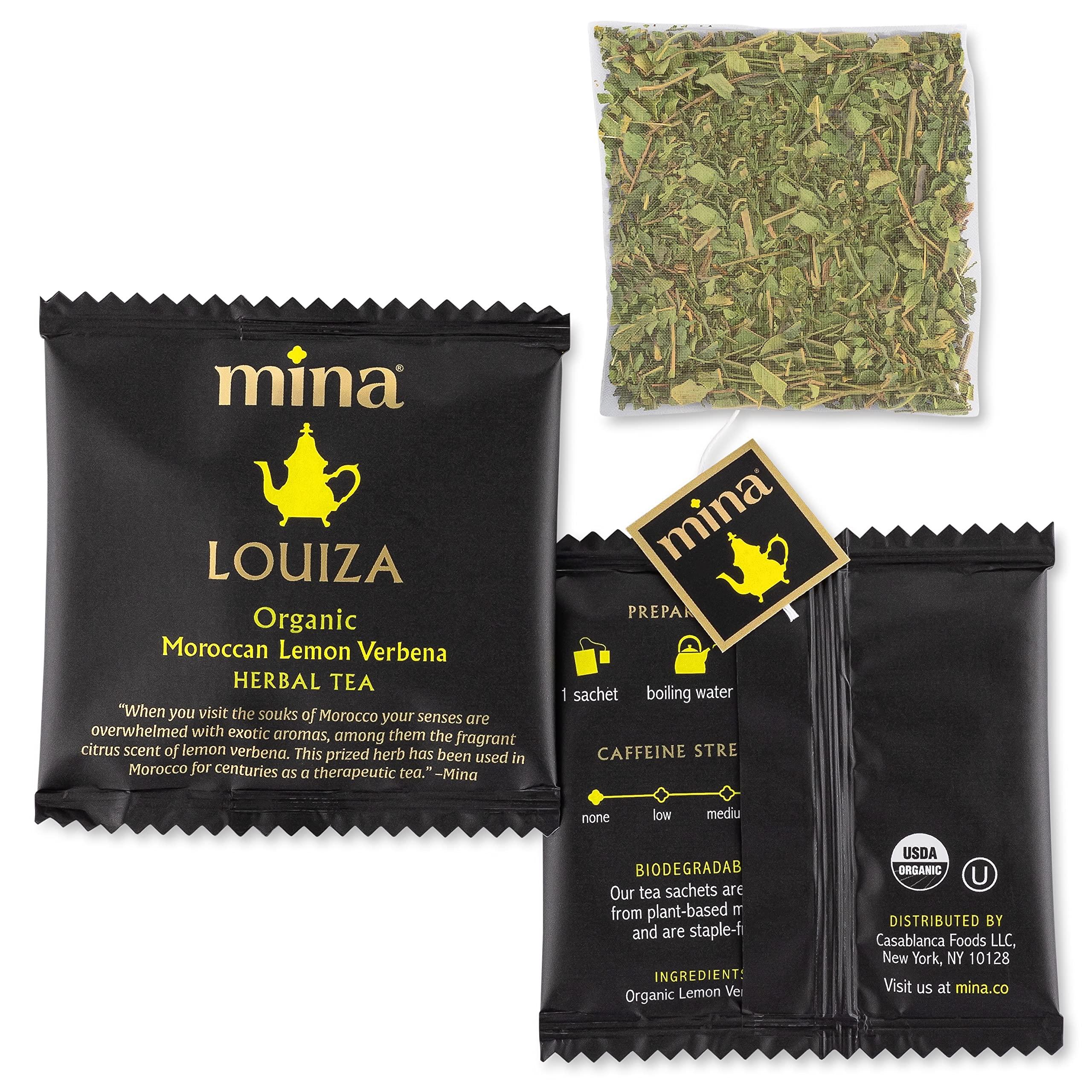 Mina Mina Louiza, Organic Moroccan Lemon Verbena Tea, Organic Herbal Tea Bags, 15 Biodegradable Sachets (6 Pack), Refreshing Lemon Tea Bags, Caffeine Free, Moroccan Lemon Verbena Tea Bags