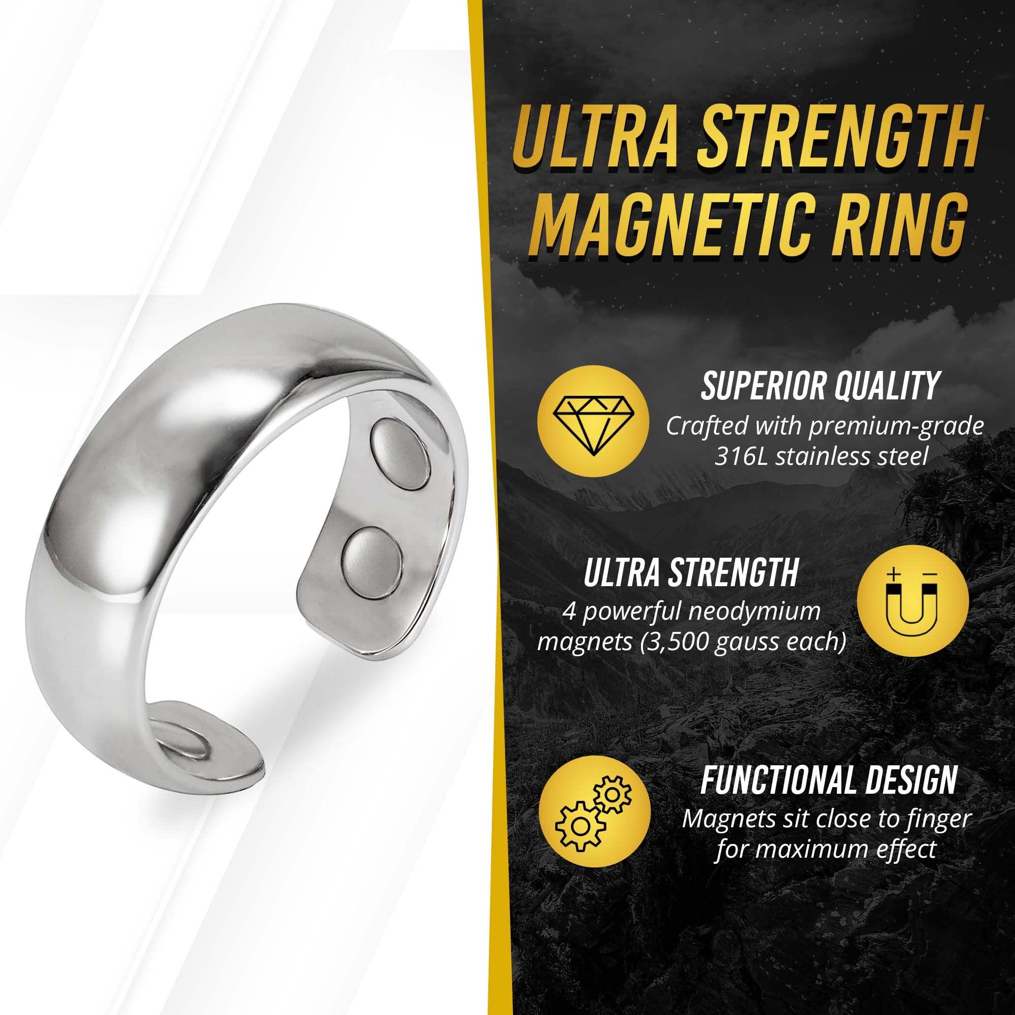 MagnetRX MagnetRX Magnetic Ring - Elegant Stainless Steel Ring - Magnet Rings for Men (Polished Silver | Size: 8)
