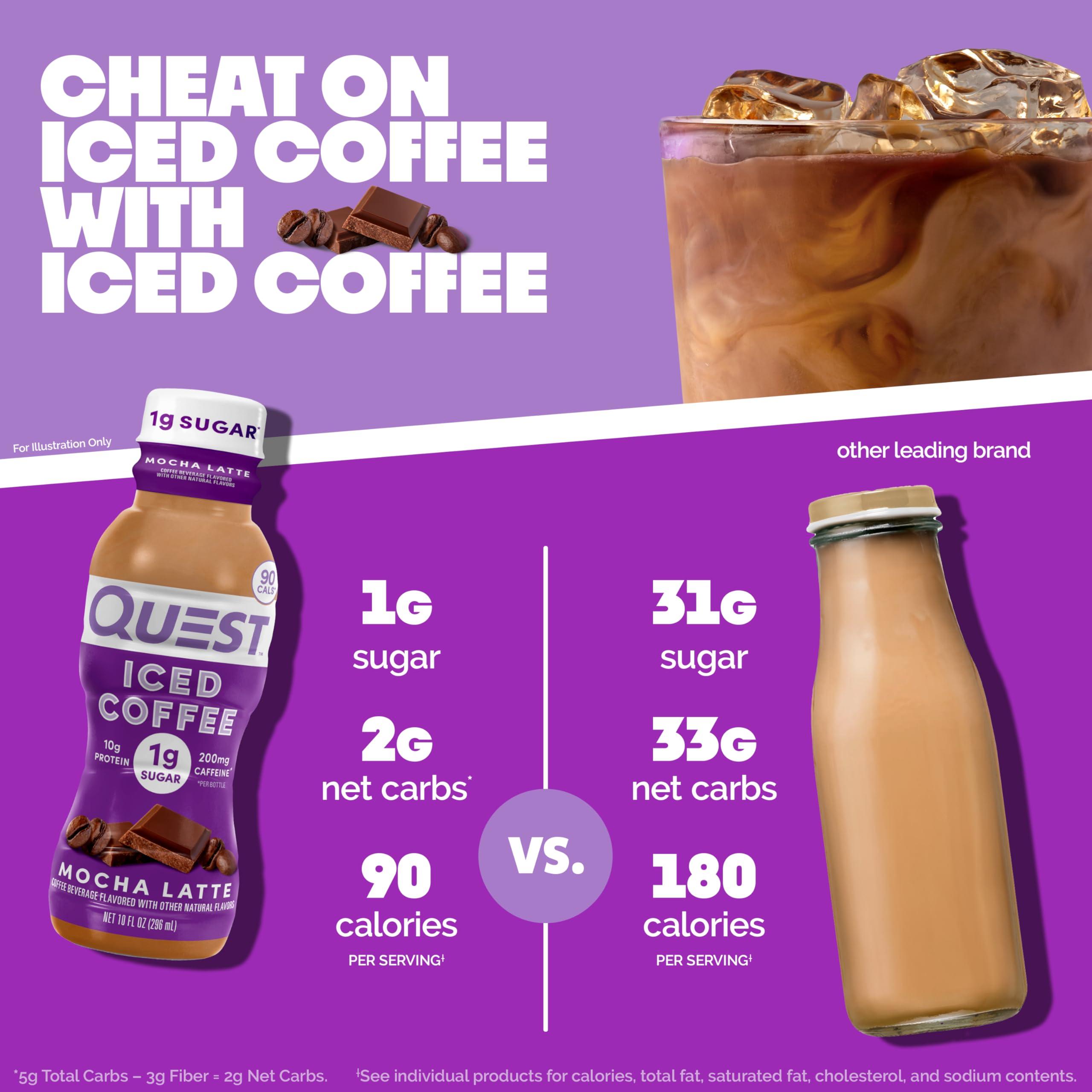 Quest Nutrition Quest Nutrition Iced Coffee, Mocha Latte, 1g of Sugar, 10g of Protein, 90 calories, 200mg of caffeine, 12 Count