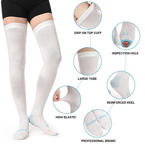 Doc Miller Doc Miller TED Hose Thigh High Anti Embolism Stockings for Women & Men, Hospital Style Surgical Stockings, Plus Size White Compression Socks 15-20mmHg, Support Hose with Inspection Hole Small