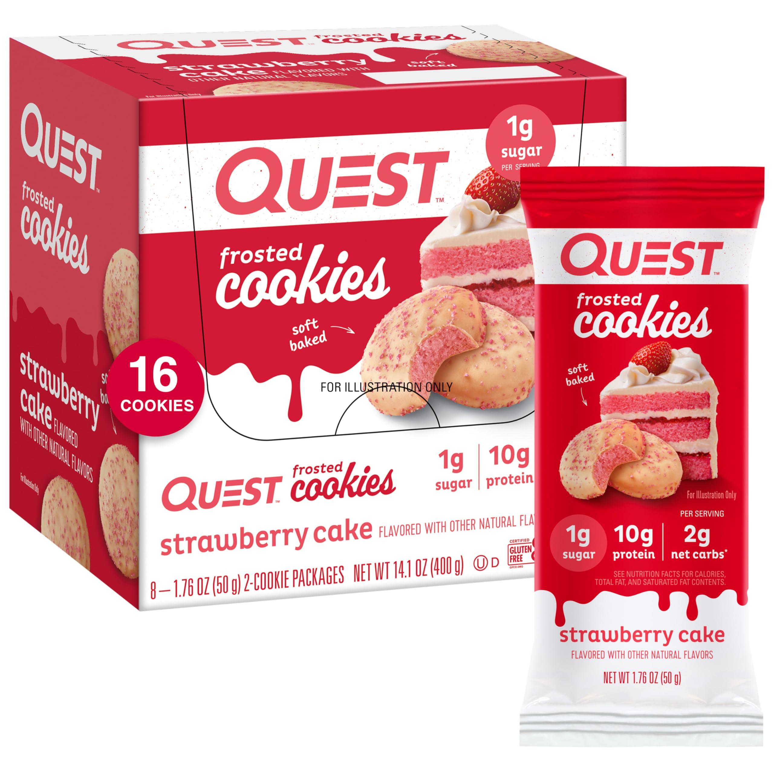Quest Nutrition Quest Nutrition Frosted Strawberry Cake & Chocolate Chip Protein Cookie Bundle, 1g Sugar, 10g Protein, 2g Net Carbs, Gluten Free, 16 & 12 Count