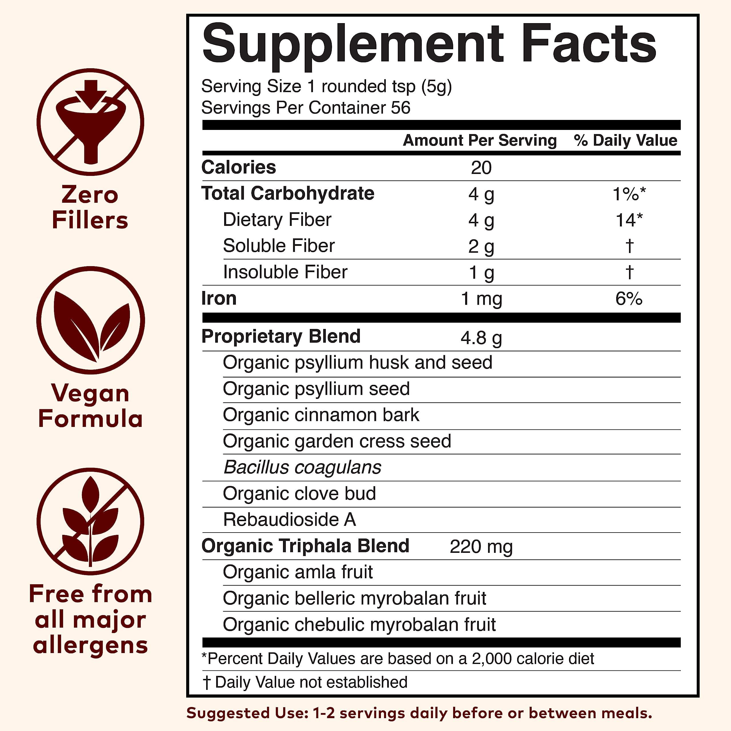 ORGANIC INDIA ORGANIC INDIA Psyllium Husk Powder - Pre & Probiotic Fiber Supplement, Organic Psyllium Husk Fiber Supplement with Whole Psyllium Husk, USDA Certified Organic, Vegan, Gluten Free - Cinnamon, 10 Oz