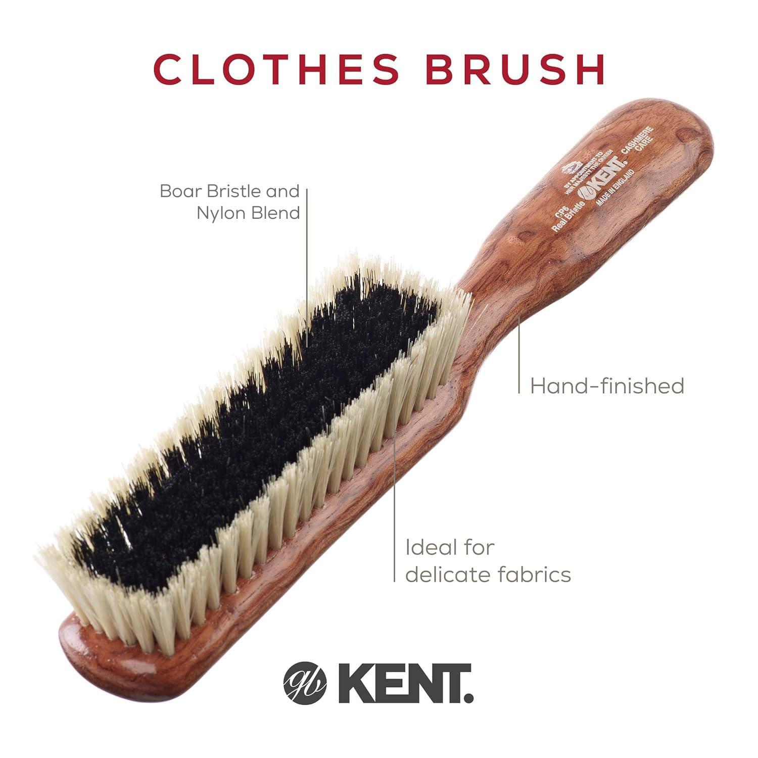 KENT Kent CP6 Clothes Brush. 100% Natural Black & White Boar Bristle Lint Remover Especially for Cashmere, Wool and Silk for Keeping Delicate Fabrics Free from Fibres, Fluff and Pet Hair. Made in England