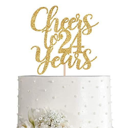 MAGJUCHE Gold Glitter Cheers to 24 years cake topper, Gold Happy 24th Birthday Cake Topper, Birthday Party Decorations, Supplies