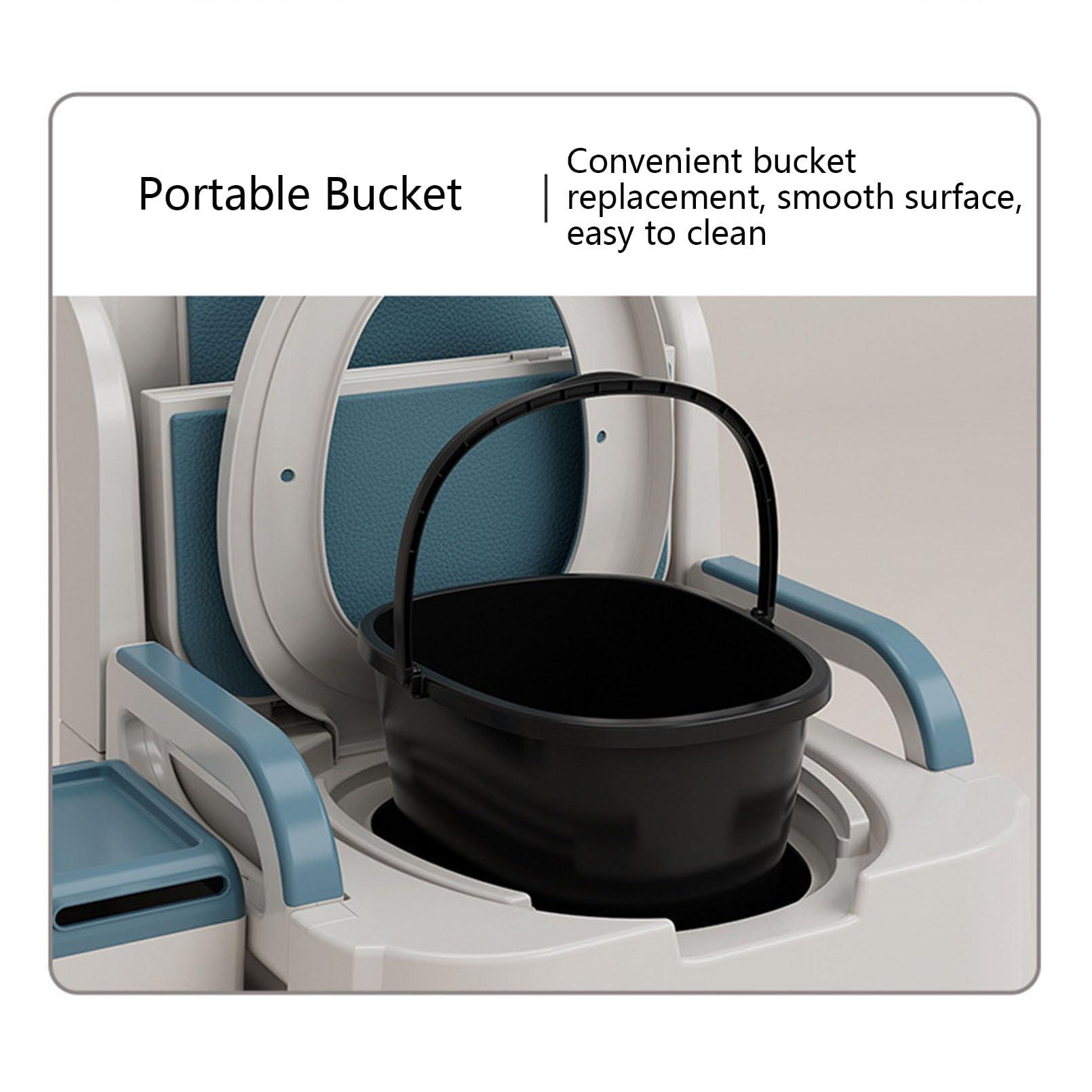 JATIBOSH Commode with Padded Seat and Backrest, Durable Toilet Chair for Adults and Seniors, Removable Pail, Drop Down Arms for Easy Transfer, 300 Lb. Weight Capacity, PP-Material, Blau