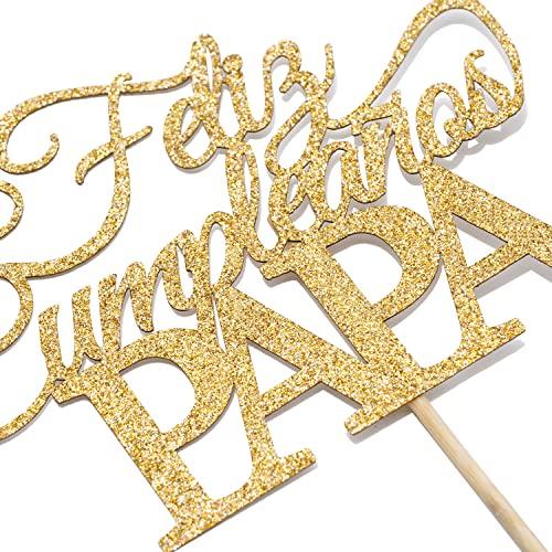 Calarjeta Feliz Cumpleaños Papa Cake Topper - Happy Birthday Dad, Happy Father's Day, Best Dad Ever, Dad Birthday Party Decorations, Gold Glitter
