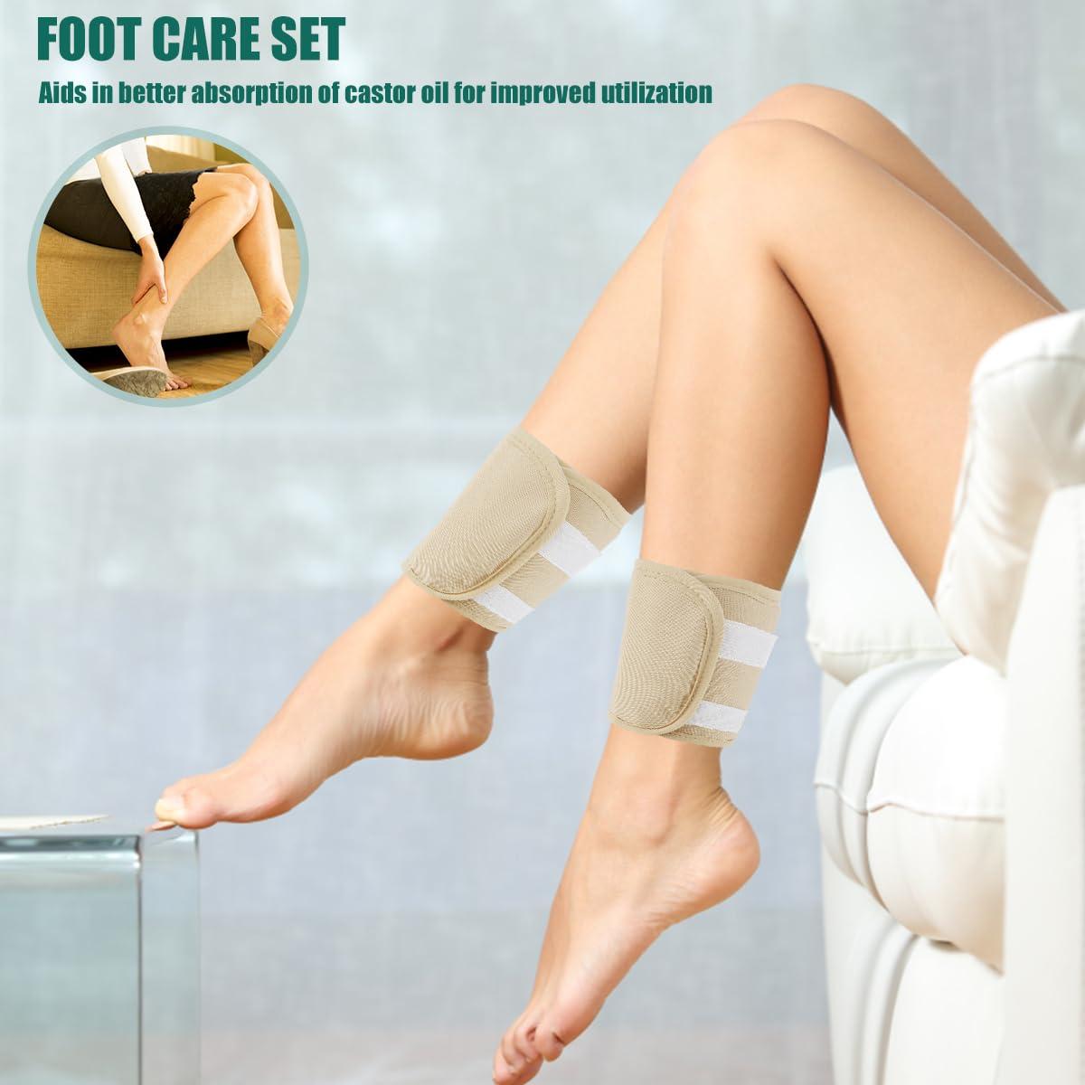 Tzgsonp 4Pcs Castor Oil Wrap Pack for Foot Ankle, Castor Oil Foot Wrap, Castor Oil Foot Compress Wrap, Organic Castor Oil Foot Wrap, Castor Oil Wrap Organic Cotton Flannel, Reusable Castor Oil Compress Pad