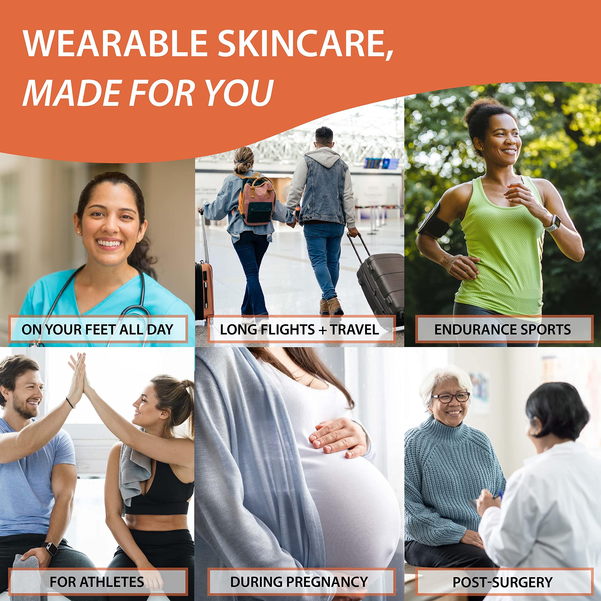 Skineez Skincarewear Skineez Compression Socks, Medical Grade, Advanced Healing Compression Socks 20-30mmHg, Clinically Proven to Firm, Moisturize, and Revitalize Skin, Foot Arch, Heel, and Nerve Pain Relief, Tan, Large/XLarge, 1 Pair