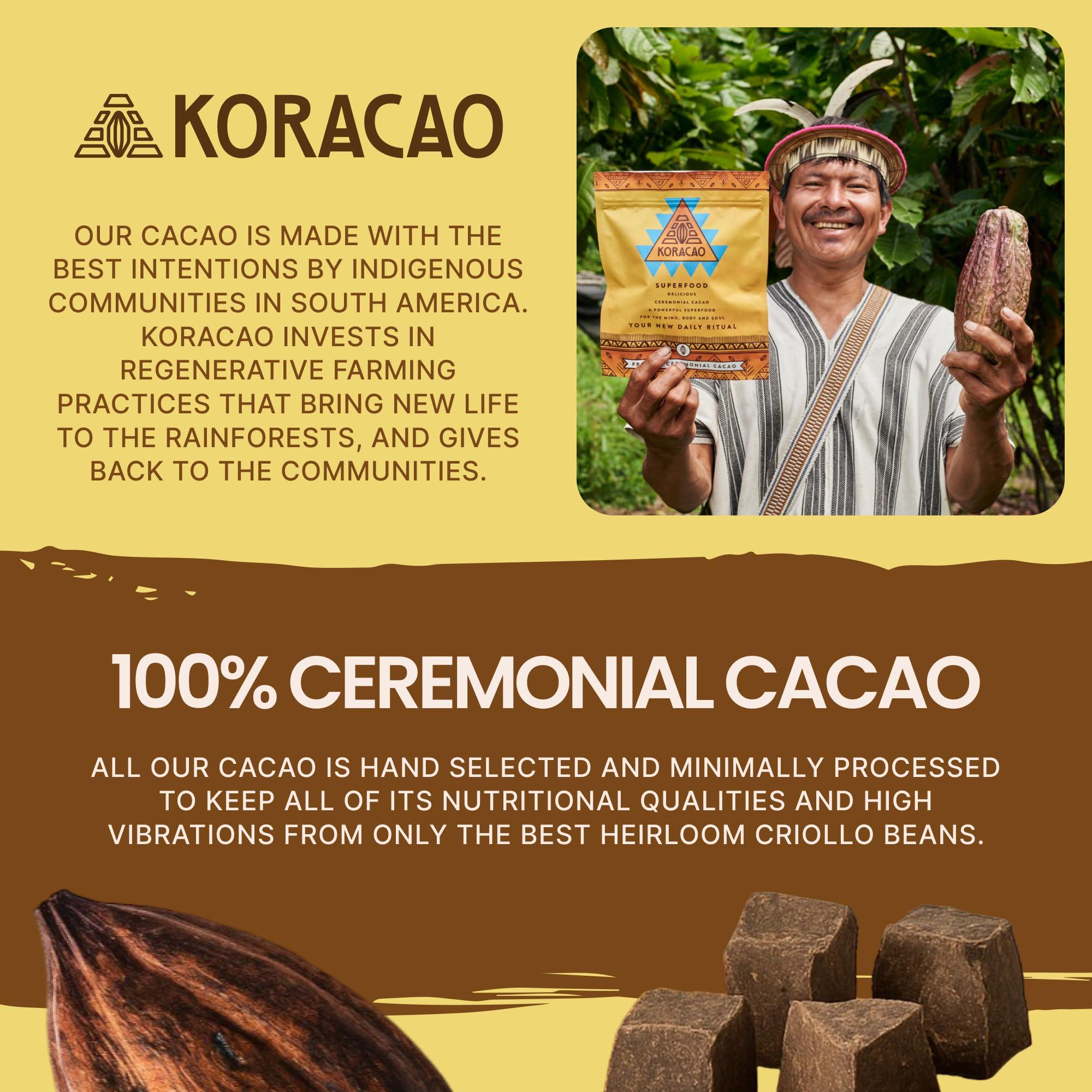 KORACAO KORACAO Organic & Sustainably Harvested Cacao | Ideal Superfood for Everyday Bliss | Ceremonial Grade Cacao | Enhance Your Spiritual Journey with Ancient Superfood Delight - 1 Pound