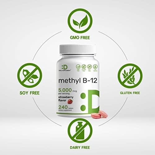 DEAL SUPPLEMENT DEAL SUPPLEMENT Methyl B-12 Vitamins 5000 mcg, 240 Chewable Tablets | Active Form - Strawberry Flavored - Energy Support & Brain Health Function - Vegetarian & GMO Free