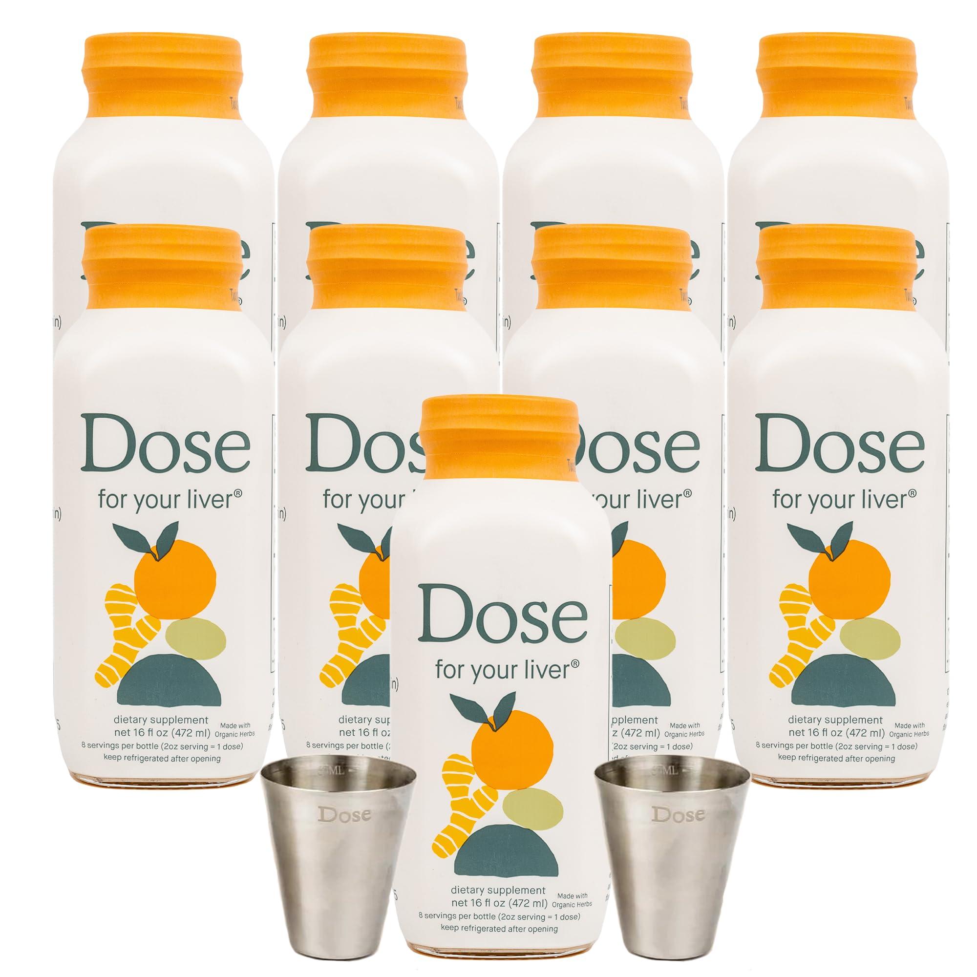 DOSE DOSE for Your Liver Support Supplement Shot| Non GMO, Vegan, Gluten Free, Kosher Pareve | 16oz (9 Bottles) & 2oz Shot Glass (2 Glasses)