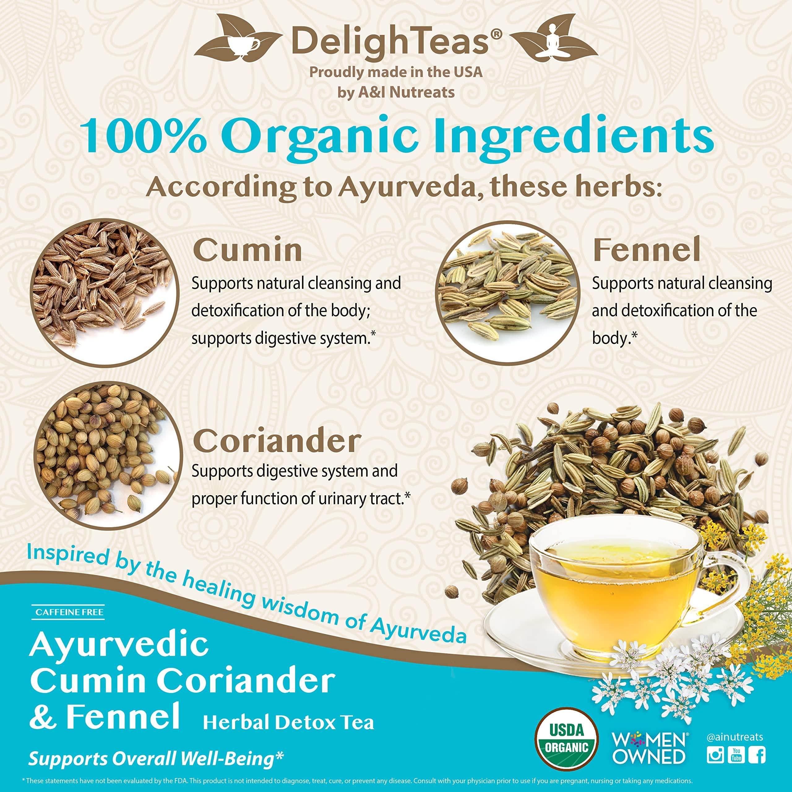 DelighTeas DelighTeas Organic Digest & Detox CCF Tea | Ayurvedic Cumin, Coriander, Fennel Loose Leaf Tea for Digestion, Detox Cleanse | USDA Organic, Non-GMO, Caffeine Free, Sugar Free | 60 Servings, 5 oz.