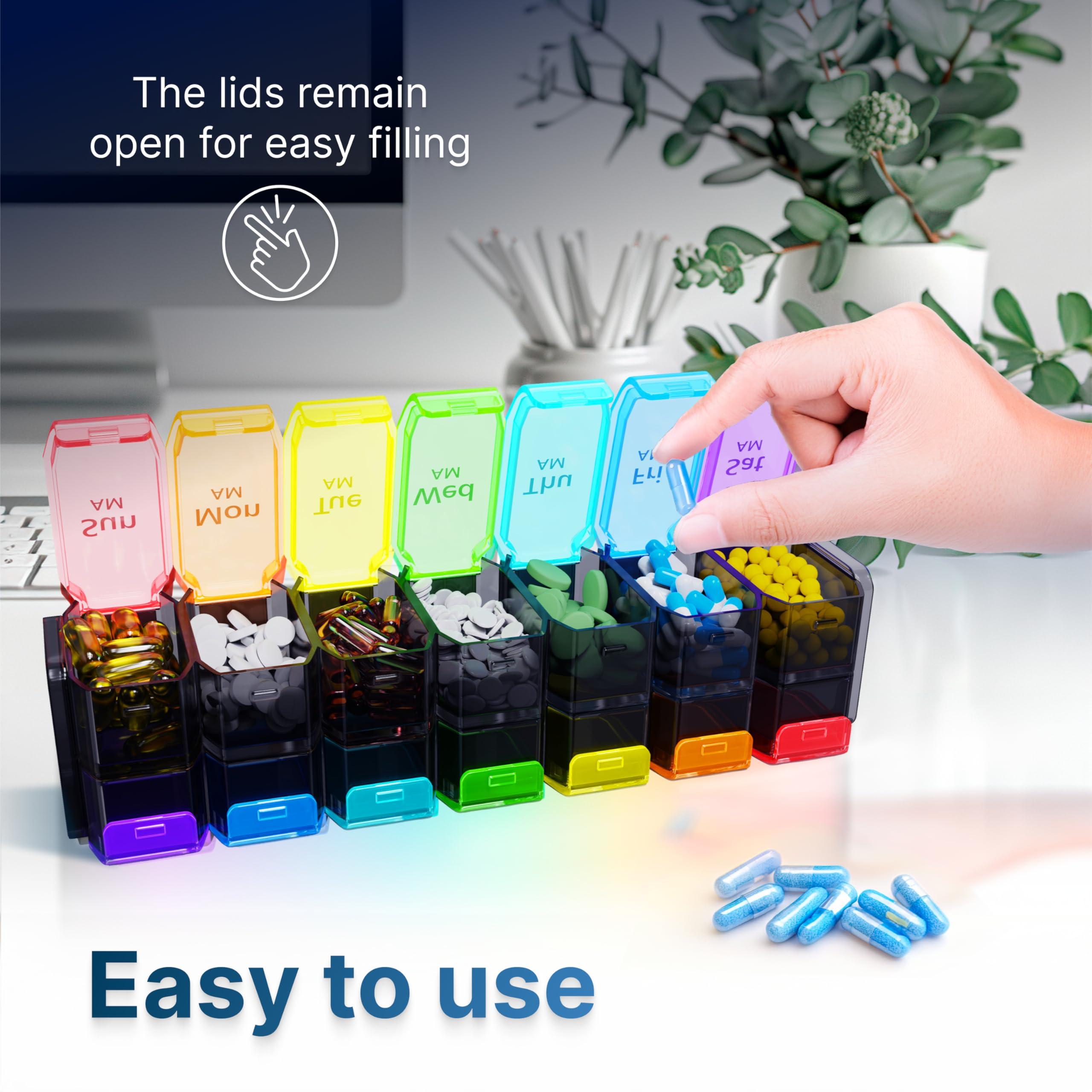 BEXEEN Bexeen Extra Large Weekly Pill Organizer 2 Times a Day - Xl Pill Case Am Pm - Big Pill Box 7 Day Oversized Daily Vitamin Organizer Jumbo Pill Container Medicine Holder Twice a Day Supplement Dispenser