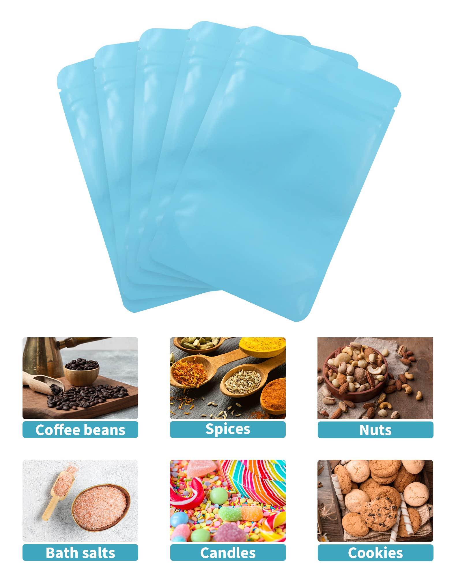 FireKylin 100 Pack Resealable Stand Up Bags,4.7\" x 7.9\" Smell Proof Pouch Sealable Foil Pouch Bags for Packaging (Blue)