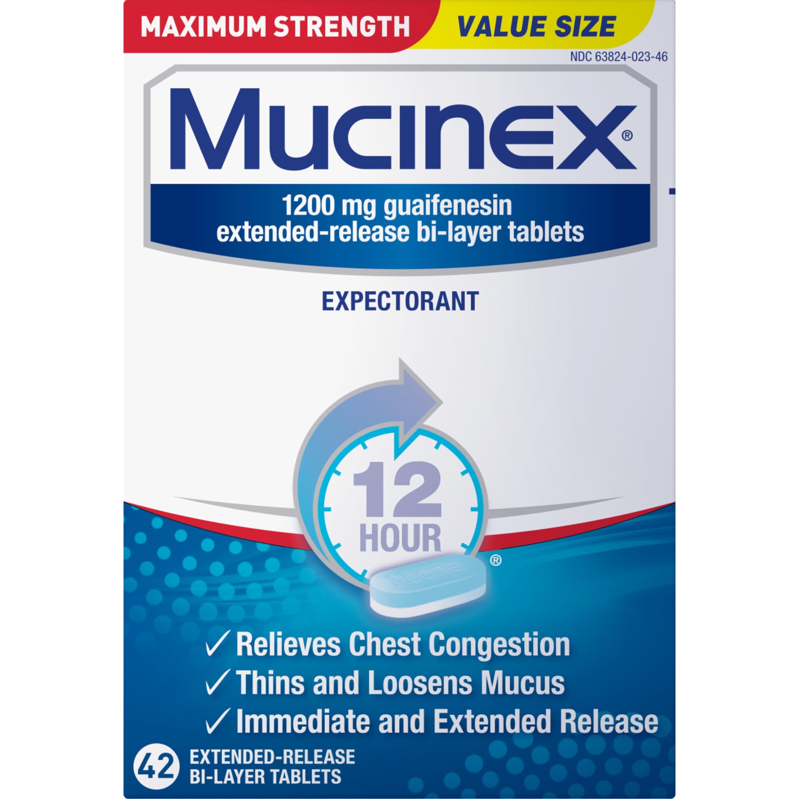 Mucinex Mucinex 12 Hour Maximum Strength 1200 mg Guaifenesin Extended-Release Tablets for Excess Mucus Relief, Expectorant Aids Excess Mucus Removal, Chest Congestion Relief, 42 Tablets