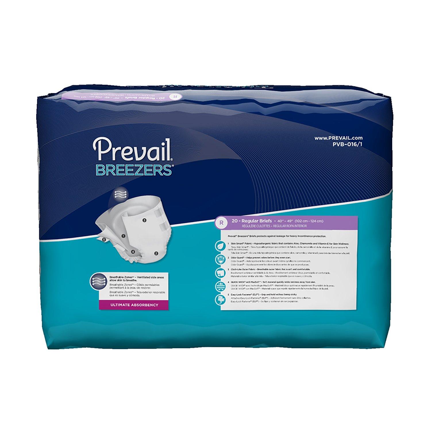 Prevail Prevail Breezers Incontinence Briefs, Unisex Adult Incontinence Briefs with Tabs, Ultimate Absorbency - Regular, 80 Count (4 Packs of 20)