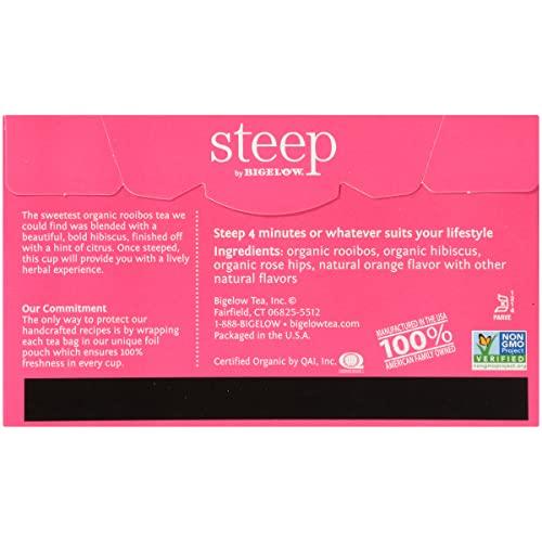 Bigelow steep by Bigelow Organic Rooibos Hibiscus Herbal Tea, Caffeine Free, 20 Count (Pack of 6), 120 Total Tea Bags