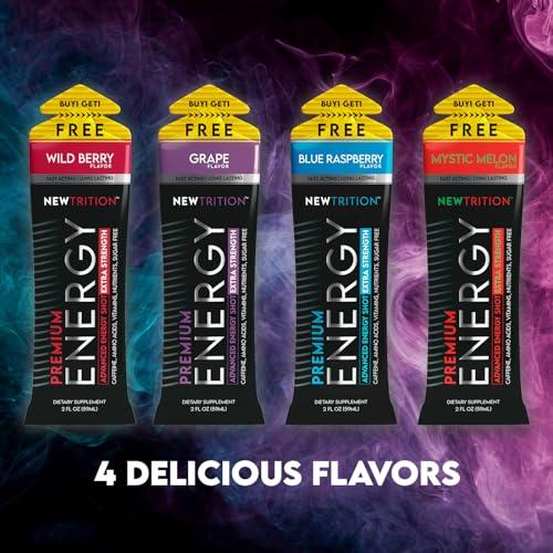 Newtrition NewTrition Extra Strength Energy Shots, Caffeine Energy Shots with Vitamin B & Amino Acids, Sugar-Free Vitamin Energy Shot, 1.7 fl oz, Mixed Flavors, 12 Count