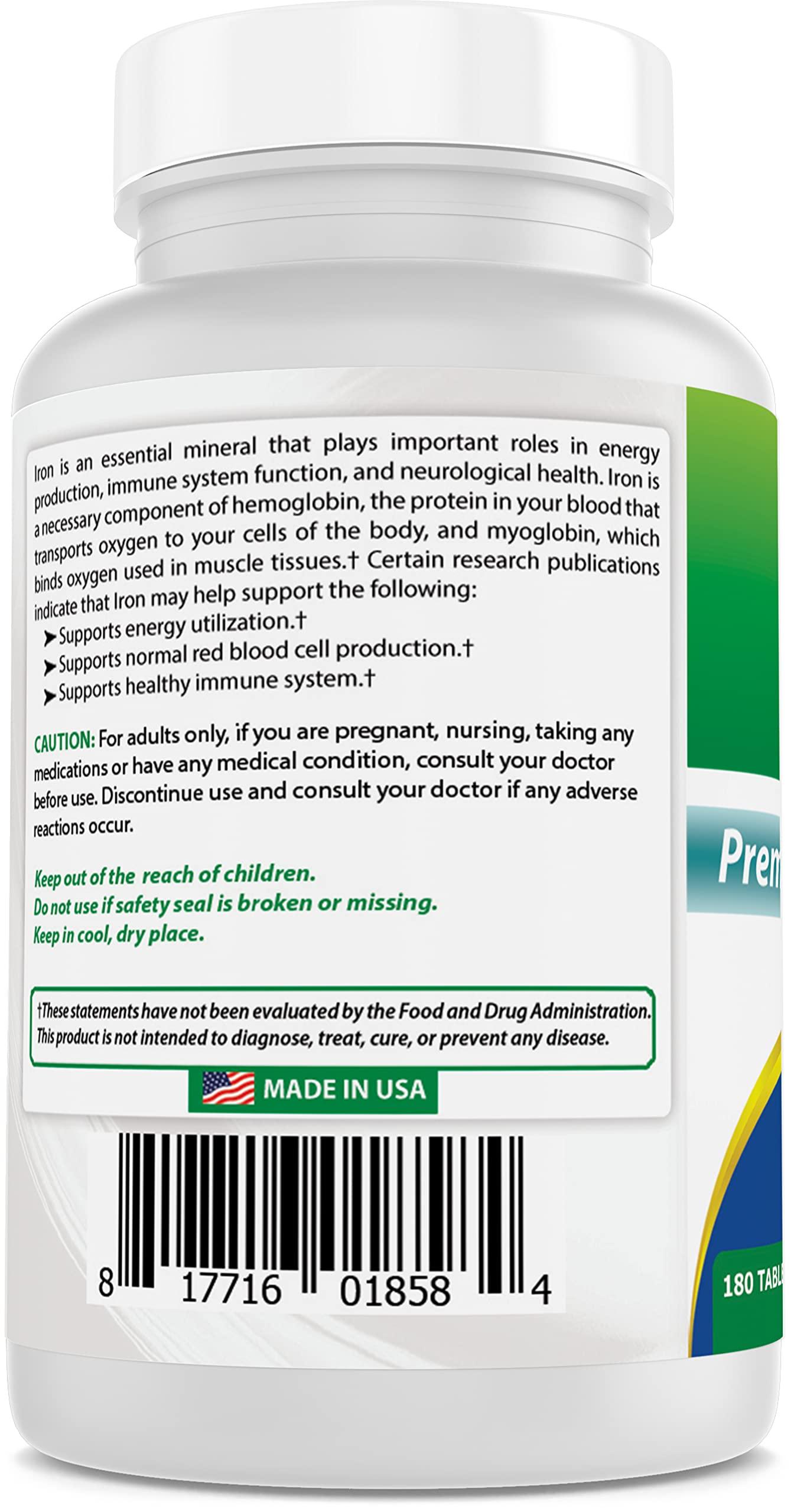 Best Naturals Best Naturals Iron Supplement (Iron Bisglycinate) - 25mg - 180 Tablets - Gentle of Stomach - Non-Constipating