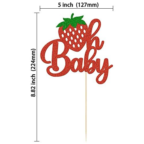 Gyufise 1Pc Strawberry Oh Baby Cake Topper Red Glitter Babyshower Strawberry Cake Pick Decoration for Sweet Fruit Theme Baby Shower Kids Birthday Party Supplies