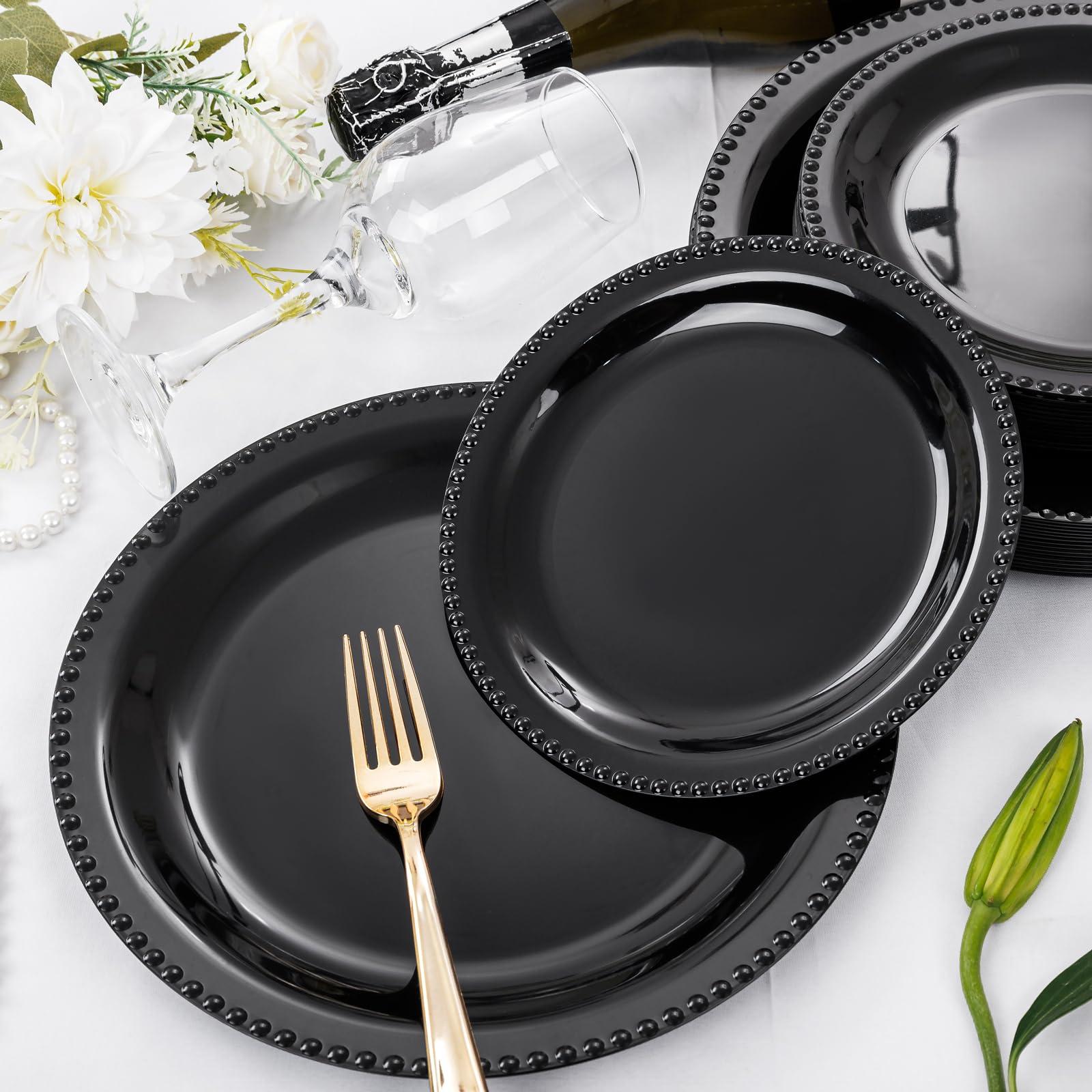 WELLIFE WELLIFE 60 PCS Black Plastic Plates, Heavy Duty Black Disposable Plates Including 30PCS 10.25\'\' Black Dinner Plates & 30PCS 7.5\'\' Black Dessert Plates -Black Disposable Plates for Party and Wedding