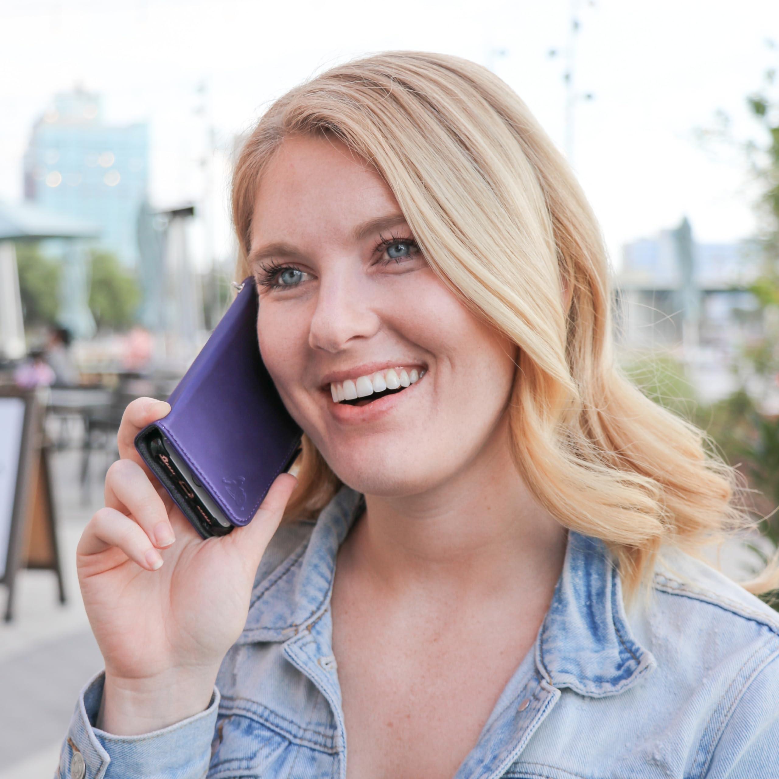 DefenderShield DefenderShield EMF Protection & 5G Anti Radiation iPhone 14 Pro Case - RFID Blocking EMF Shield Detachable Wallet Case with Magnetic Closure (Purple)