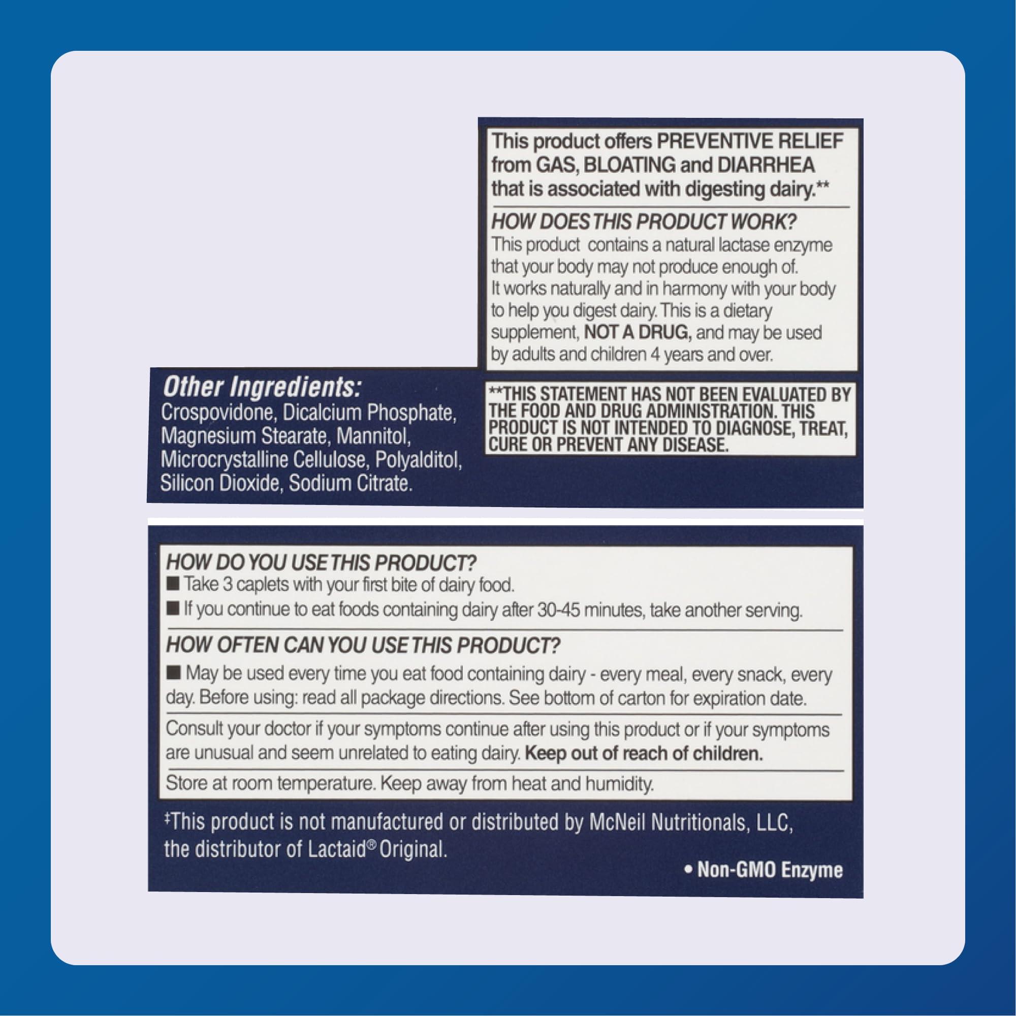 Major Major Fast Acting Dairy Aid Lactase Enzyme Supplement for Prevention of Gas Diarrhea Bloating - 32 Caplets