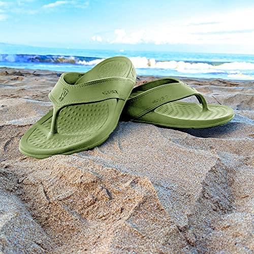 NUUSOL Unisex Cascade Flip Flop Non Slip Hiking Plantar Fasciitis Footwear Soft Lightweight Comfortable Arch Support Textured Footbed Cedar Green 9 Women 8 Men
