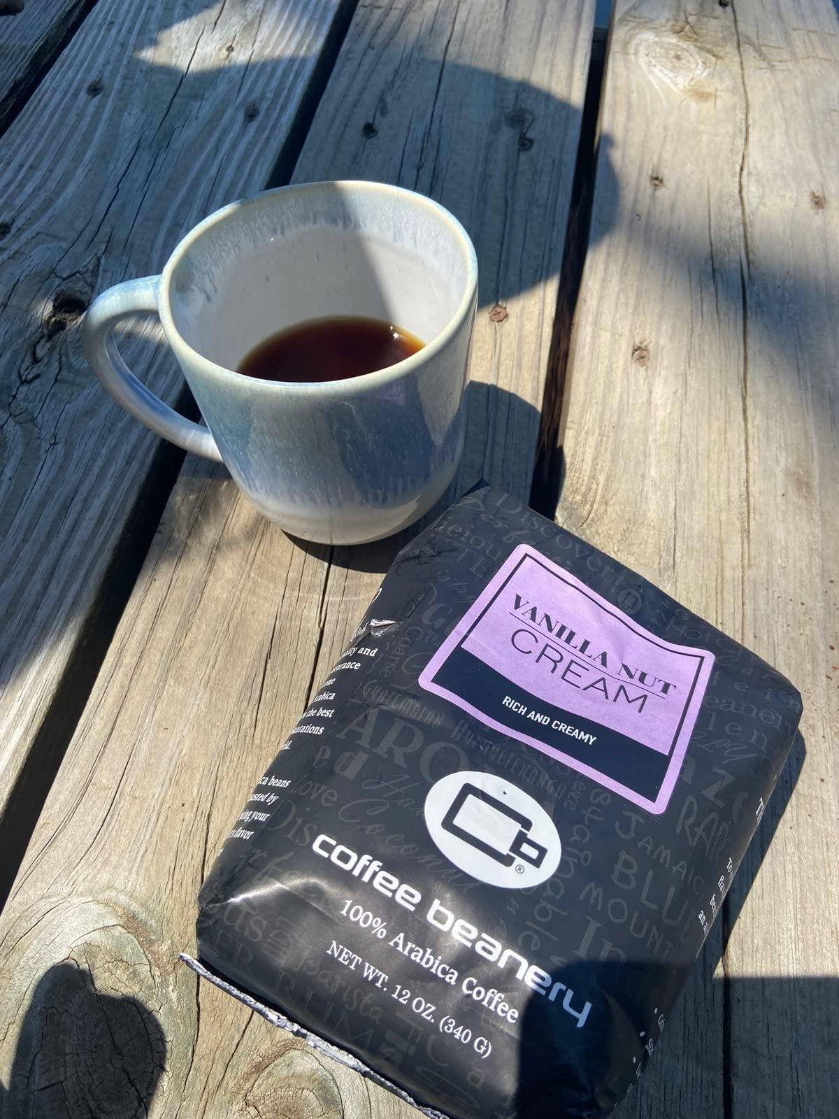 Coffee Beanery Vanilla Macadamia Nut Decaf Coffee by Coffee Beanery | 12oz Flavored Decaf Coffee Ground Medium Roast Coffee | 100% Specialty Arabica Coffee Ground | Gourmet Coffee | Flavored Fine Ground Coffee Medium Roast