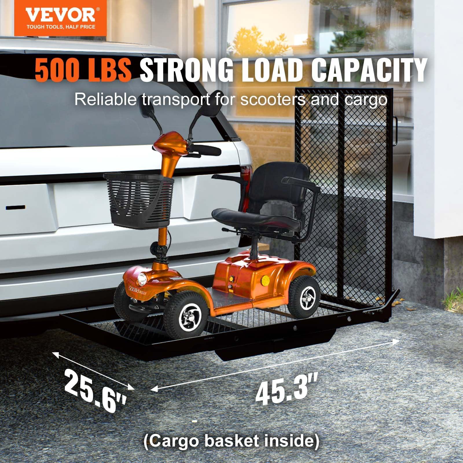 VEVOR VEVOR Hitch Mount Wheelchair Carrier, 500LBS Mobility Scooter Carrier with Folding Ramp, Iron Trailer Hitch Rack Basket with Stabilizer, Straps, Fit 2\" Hitch Receiver for SUV Van Car, 45.3\" x 25.6\"