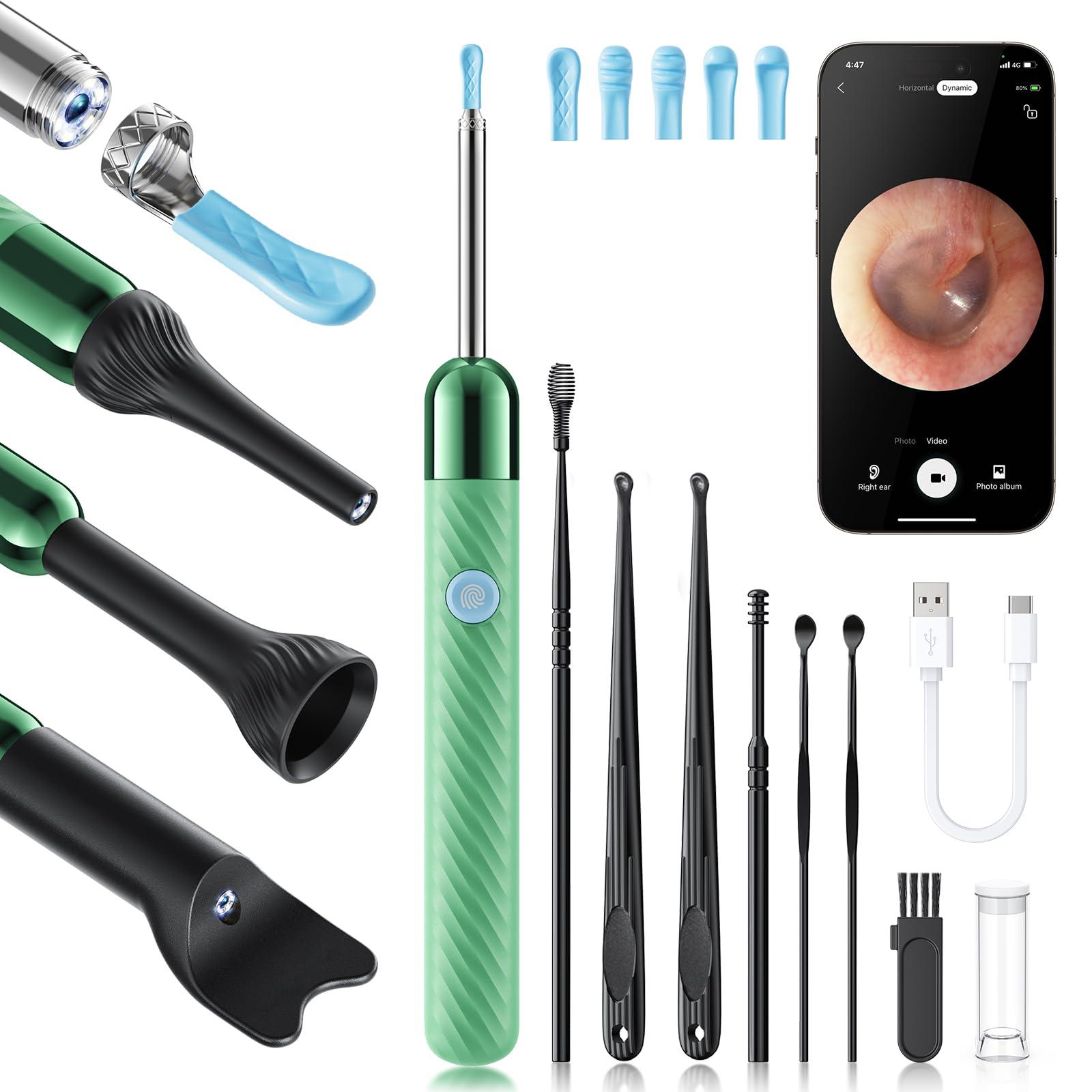 Loyker Ear Wax Removal Tool Camera Otoscope with Light, Ear Wax Removal Kit with 6 Ear Pick, Ear Camera- Green