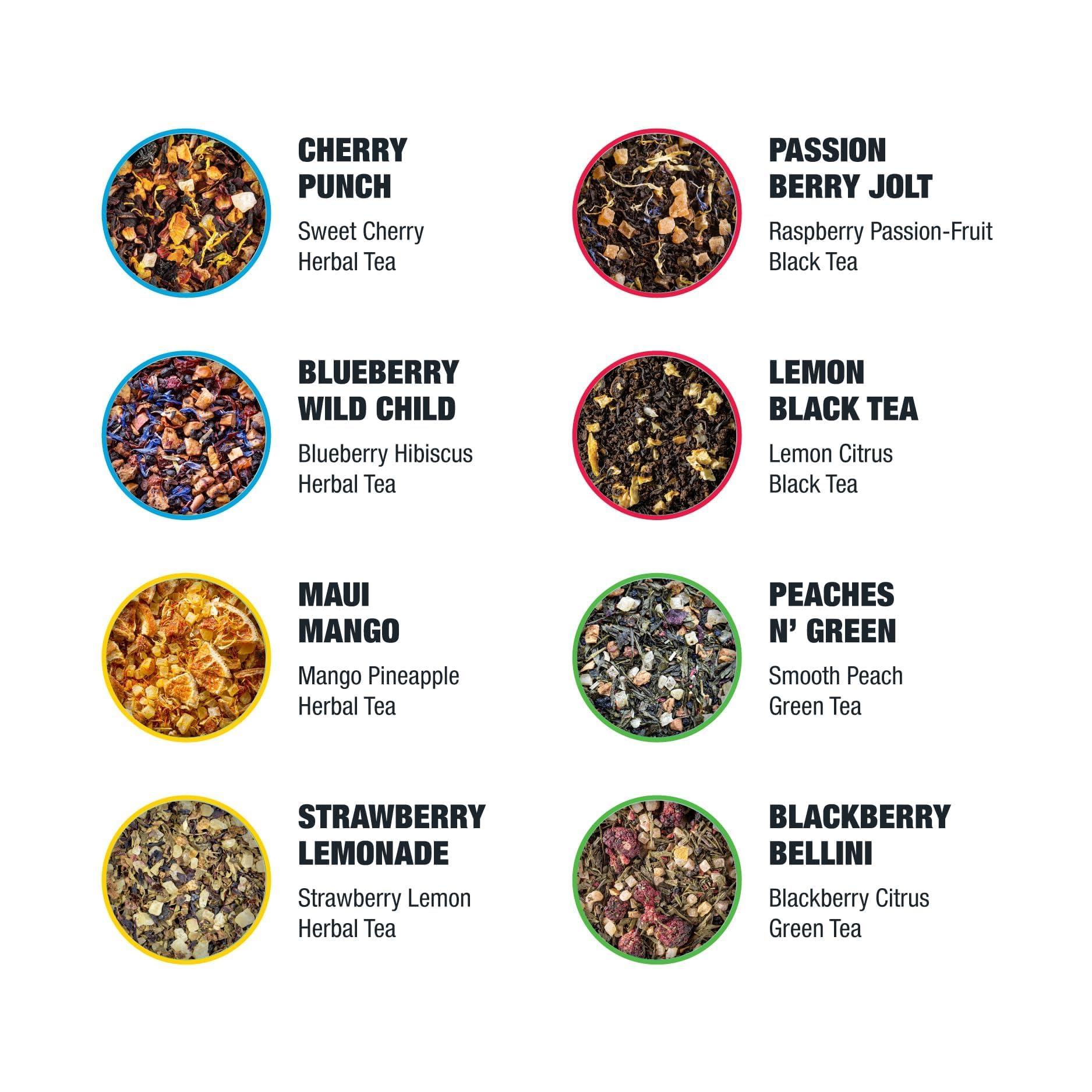 Tiesta Tea Tiesta Tea - Iced Tea Loose Leaf Sampler Dry Flight Set - High to No Caffeine Tea - Makes Cold Brew Iced Tea - Assorted Tea Sets with Herbal, Black, Fruit Teas & More - 8 Resealable Sample Pouches